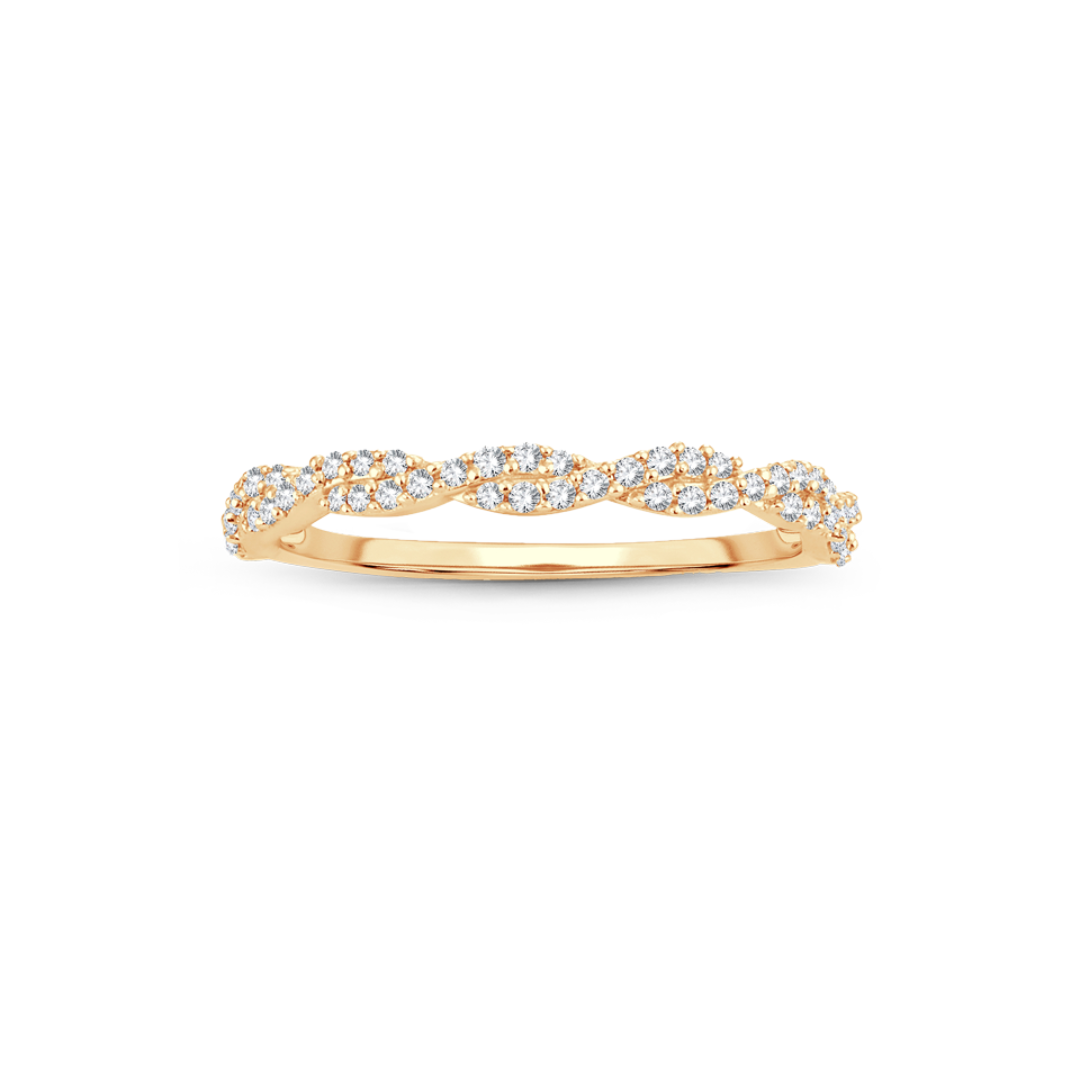 Front View of 14K Yellow Gold 1/6CTW. Diamond Twist Band