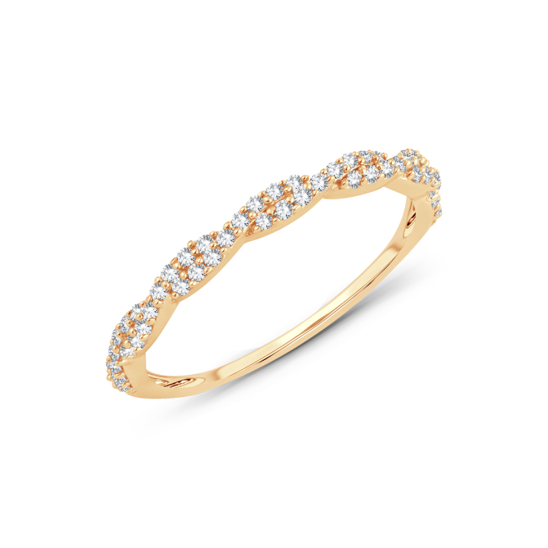 Angled Left Side View of 14K Yellow Gold 1/6CTW. Diamond Twist Band