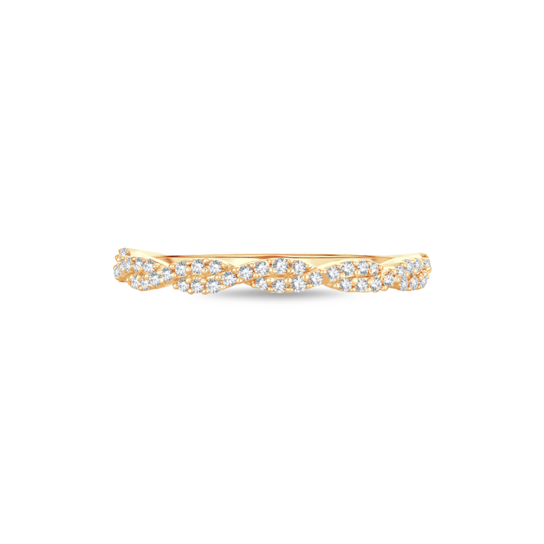 Flat View of 14K Yellow Gold 1/6CTW. Diamond Twist Band