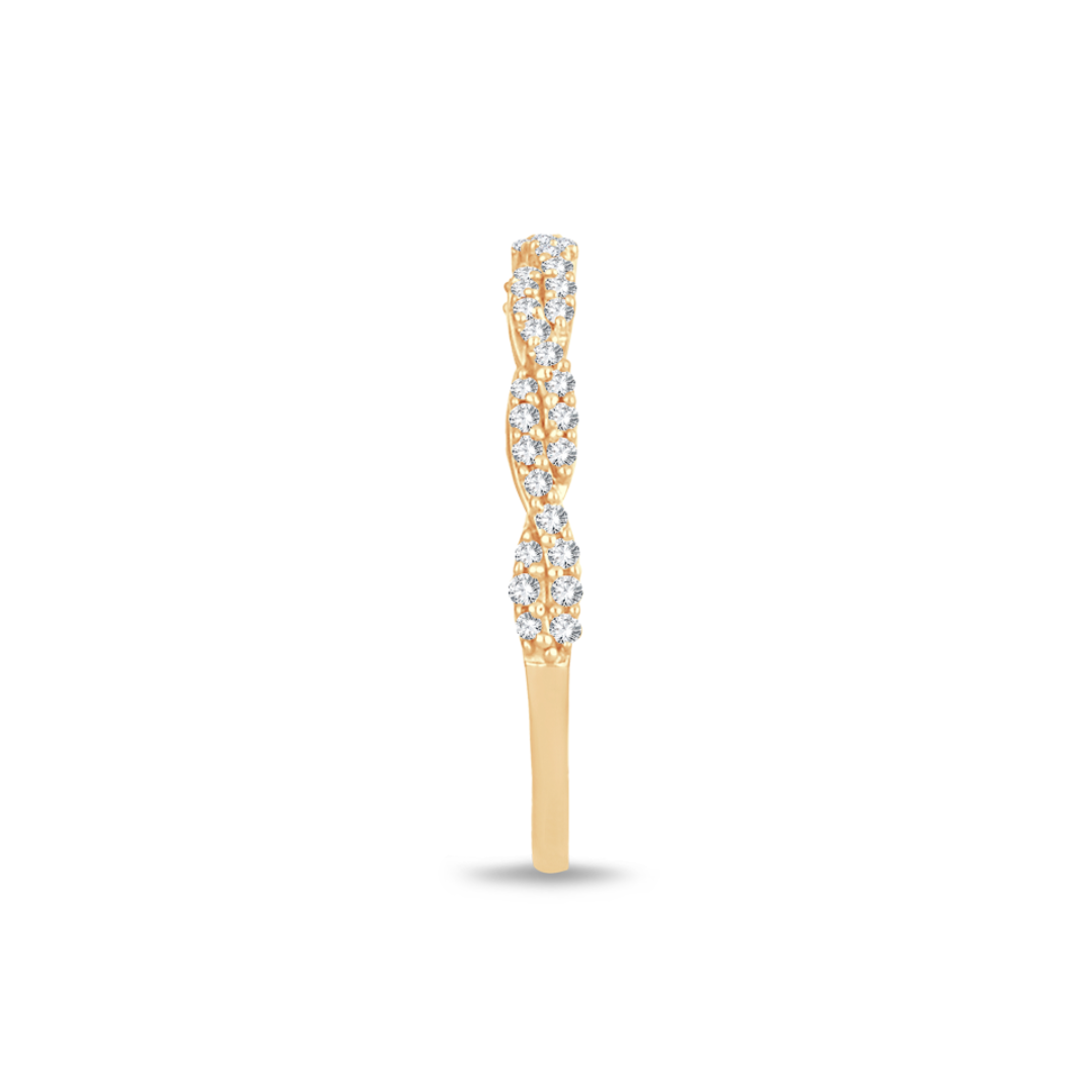 Direct Standing Side View of 14K Yellow Gold 1/6CTW. Diamond Twist Band