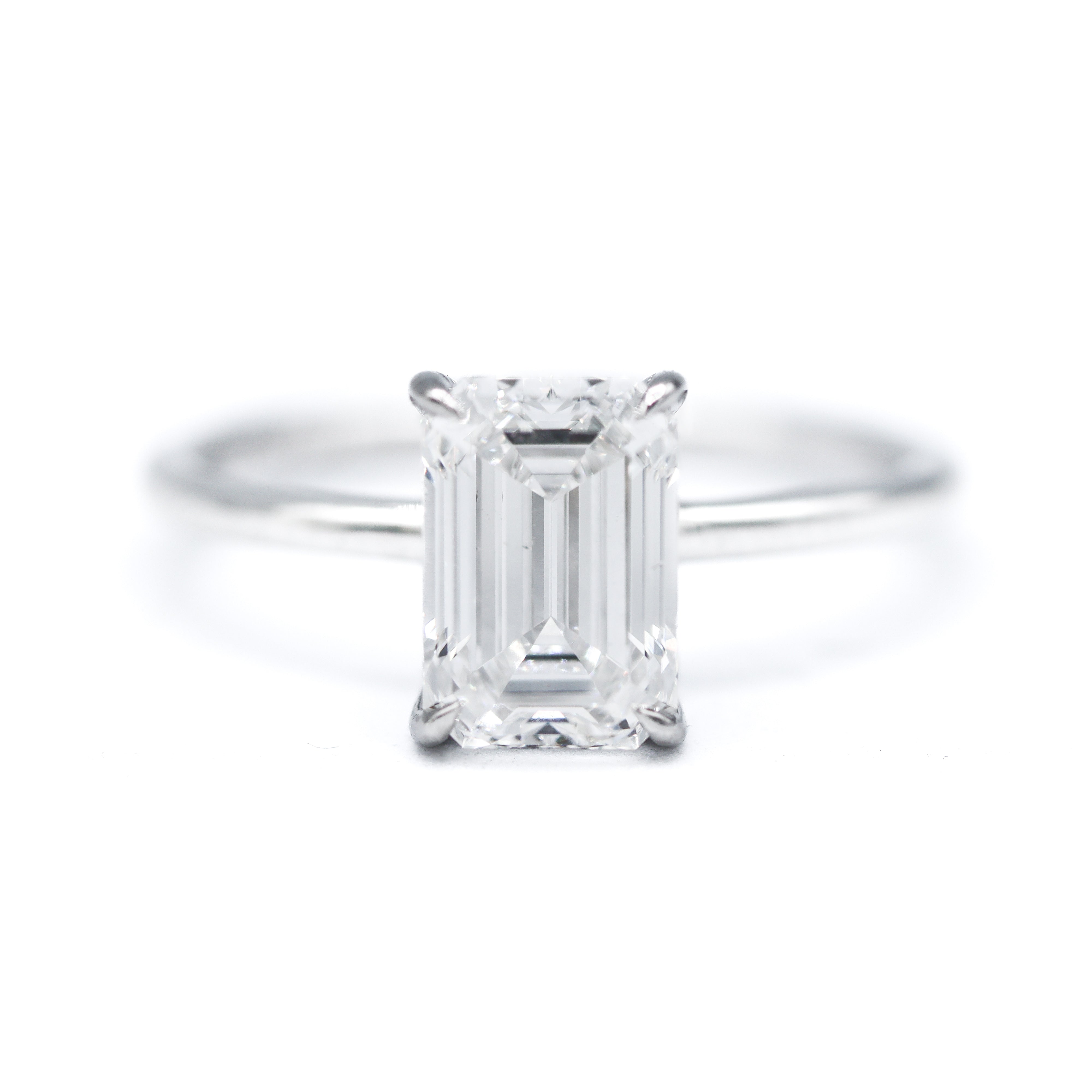 Front View of 14K White Gold 2CT. Emerald-Cut Lab-Grown Diamond Engagement Ring with hidden halo