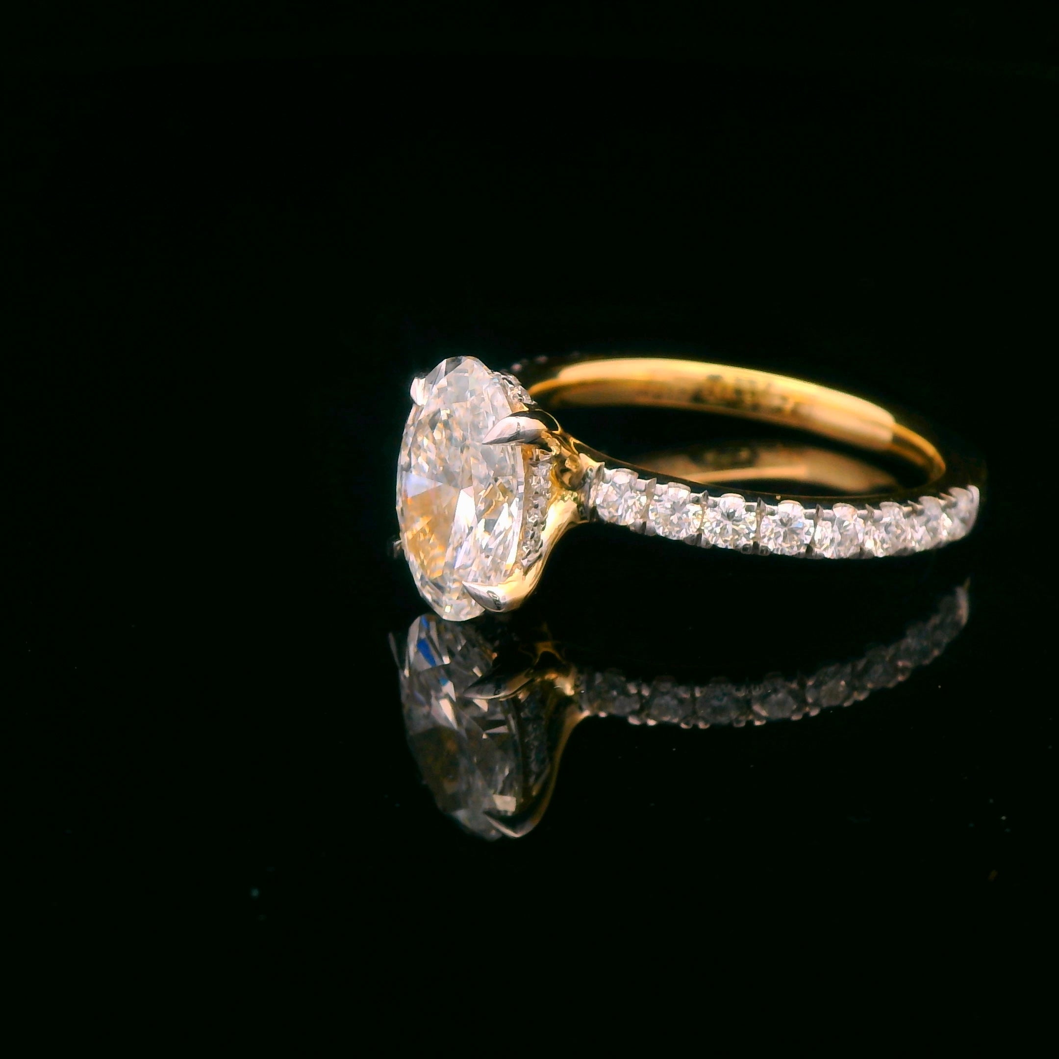 Certified 14k Yellow Gold 2CT. Oval Hidden Halo Lab Grown Diamond Engagement Ring