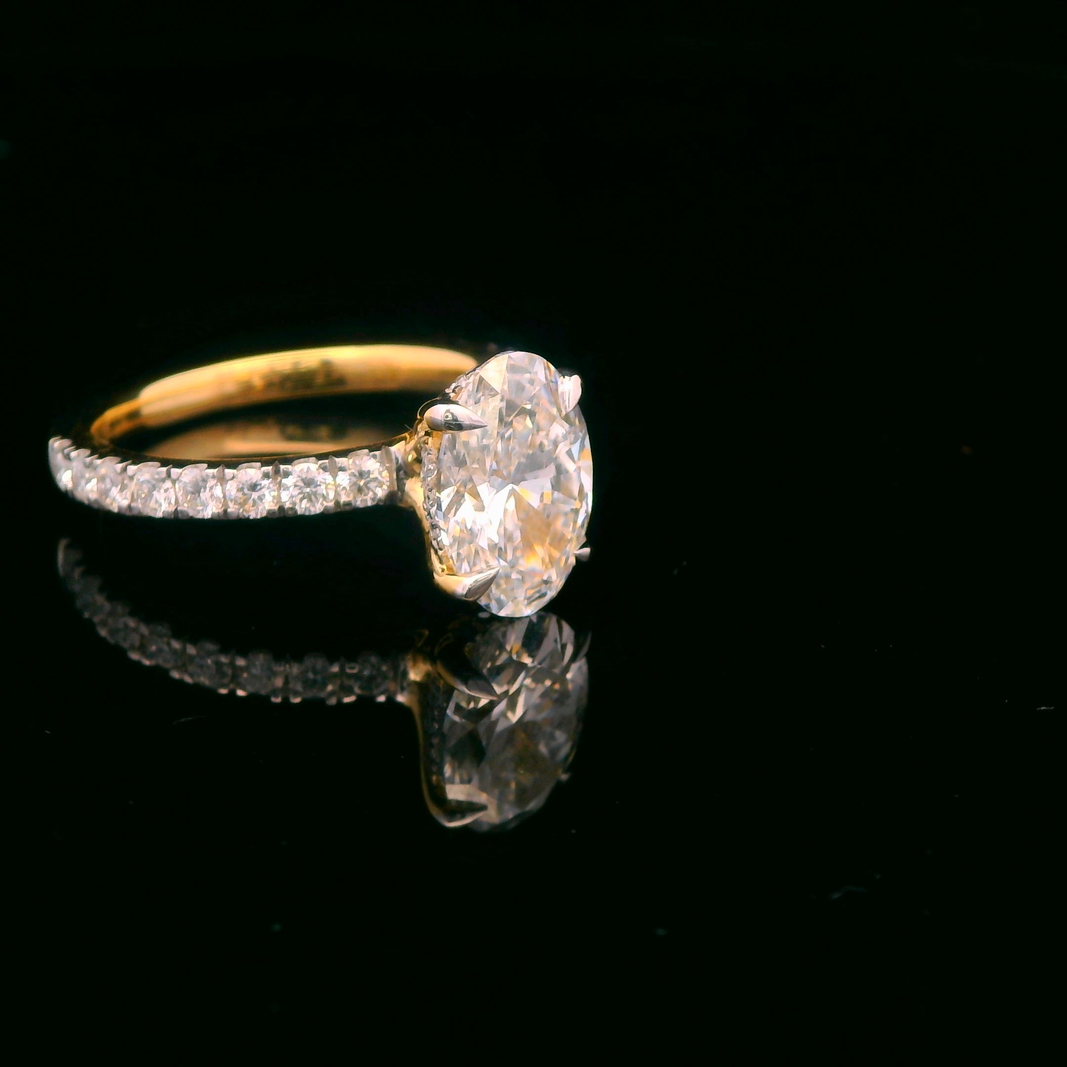 Certified 14k Yellow Gold 2CT. Oval Hidden Halo Lab Grown Diamond Engagement Ring