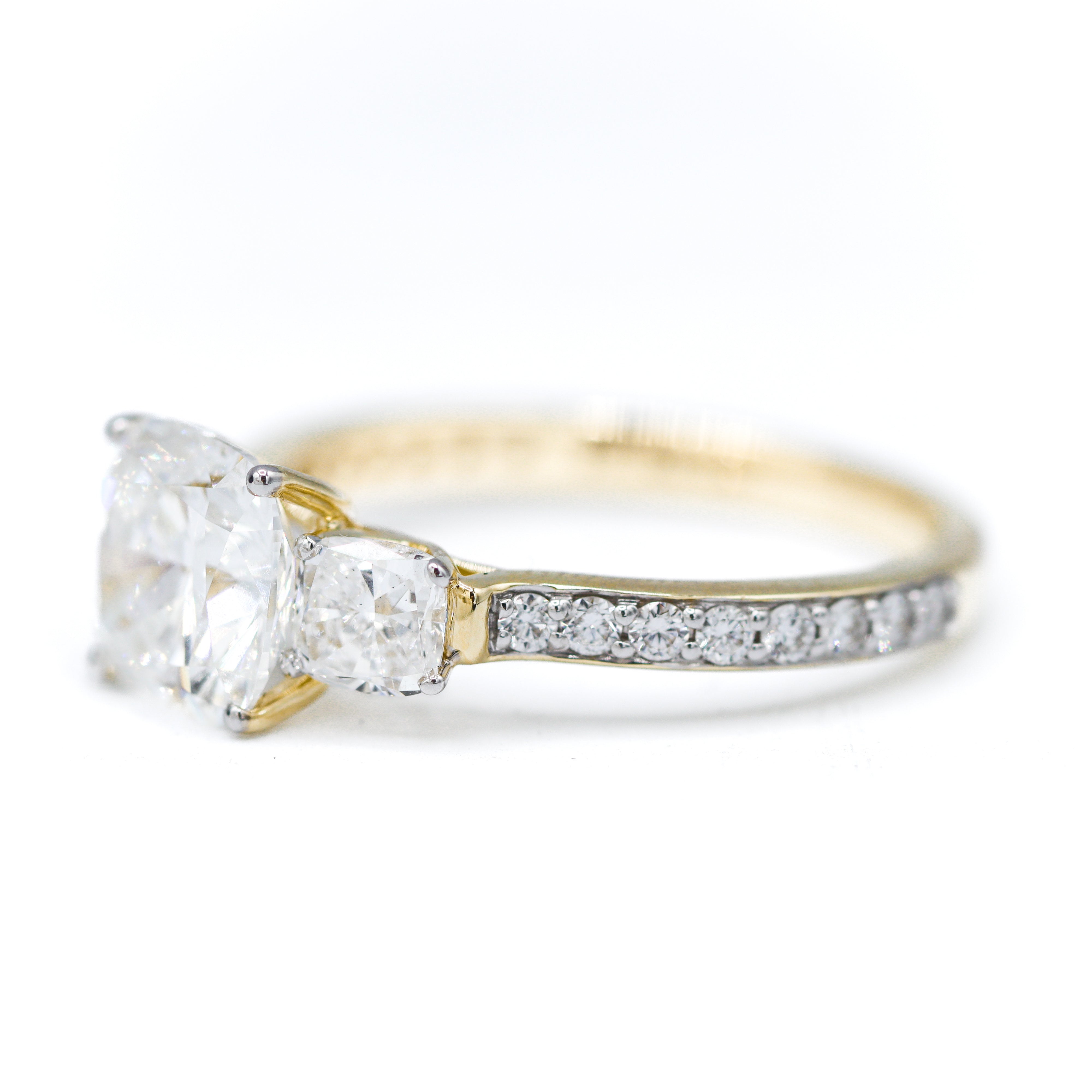 Right Side View of 14K Yellow Gold 2.09CT. Center Cushion-Cut Lab-Grown Diamond Accented Engagement Ring