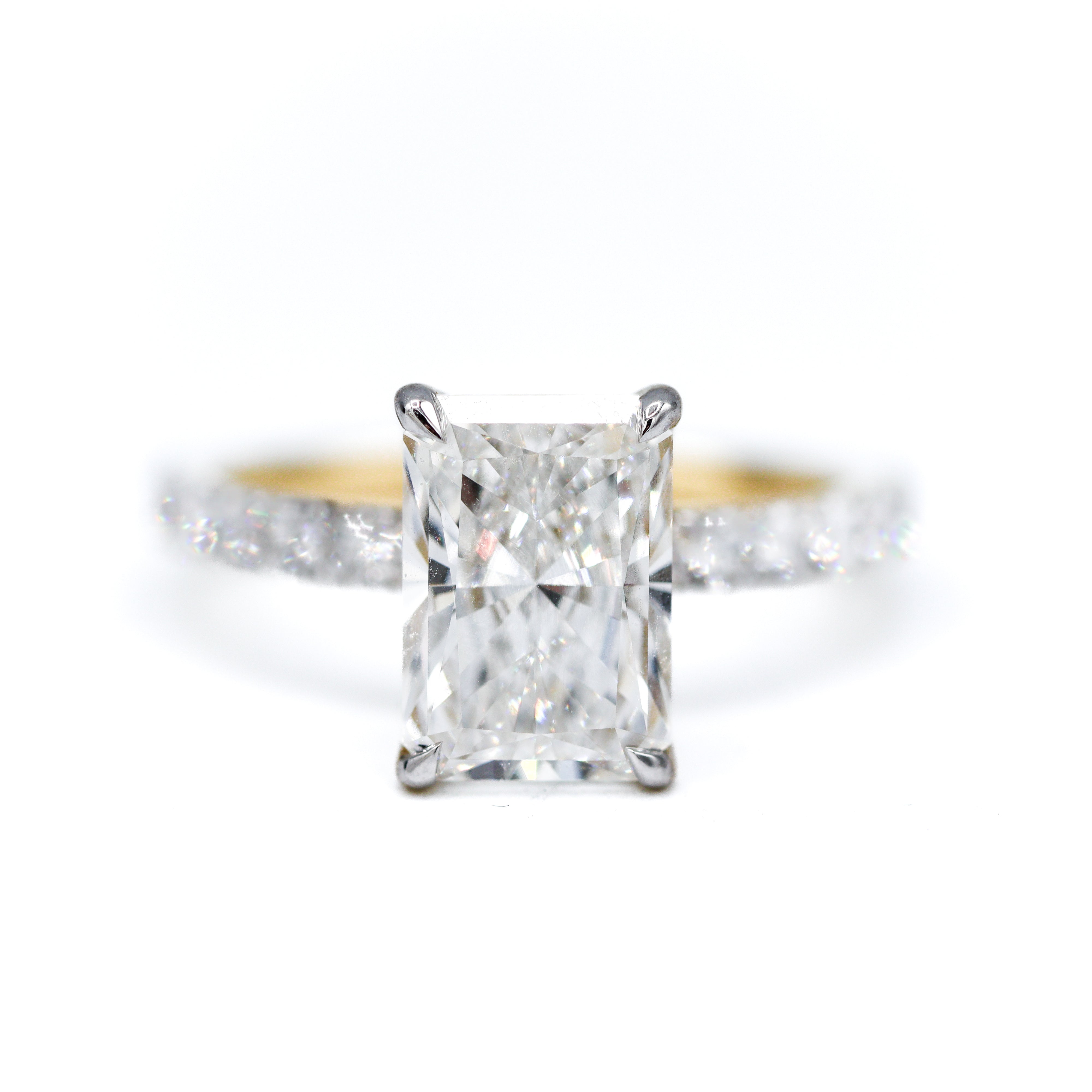 Front View of 14K Yellow Gold Radiant-Cut Lab-Grown Diamond Accented Engagement Ring