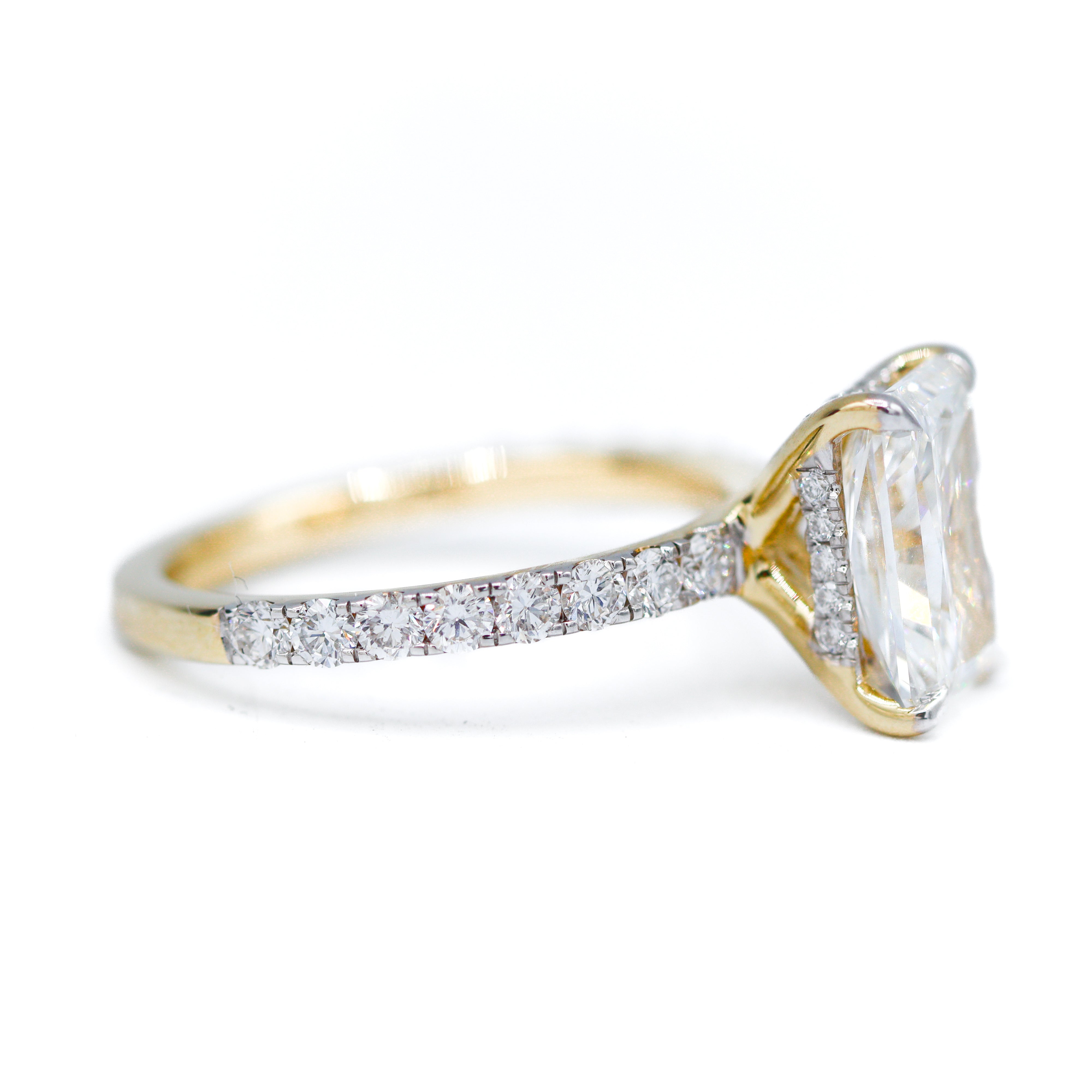 Left Side View of 14K Yellow Gold Radiant-Cut Lab-Grown Diamond Accented Engagement Ring