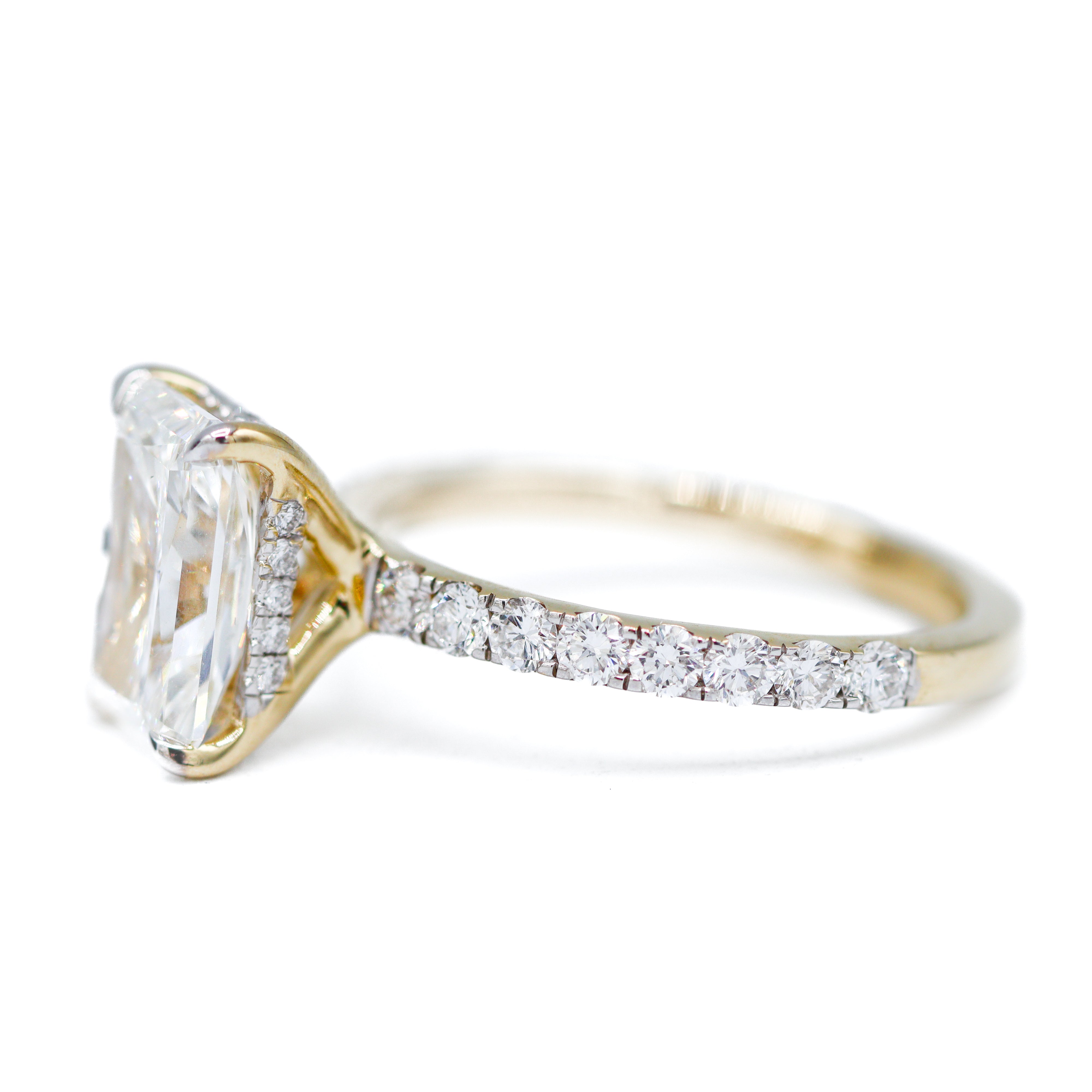 Right Side View of 14K Yellow Gold Radiant-Cut Lab-Grown Diamond Accented Engagement Ring