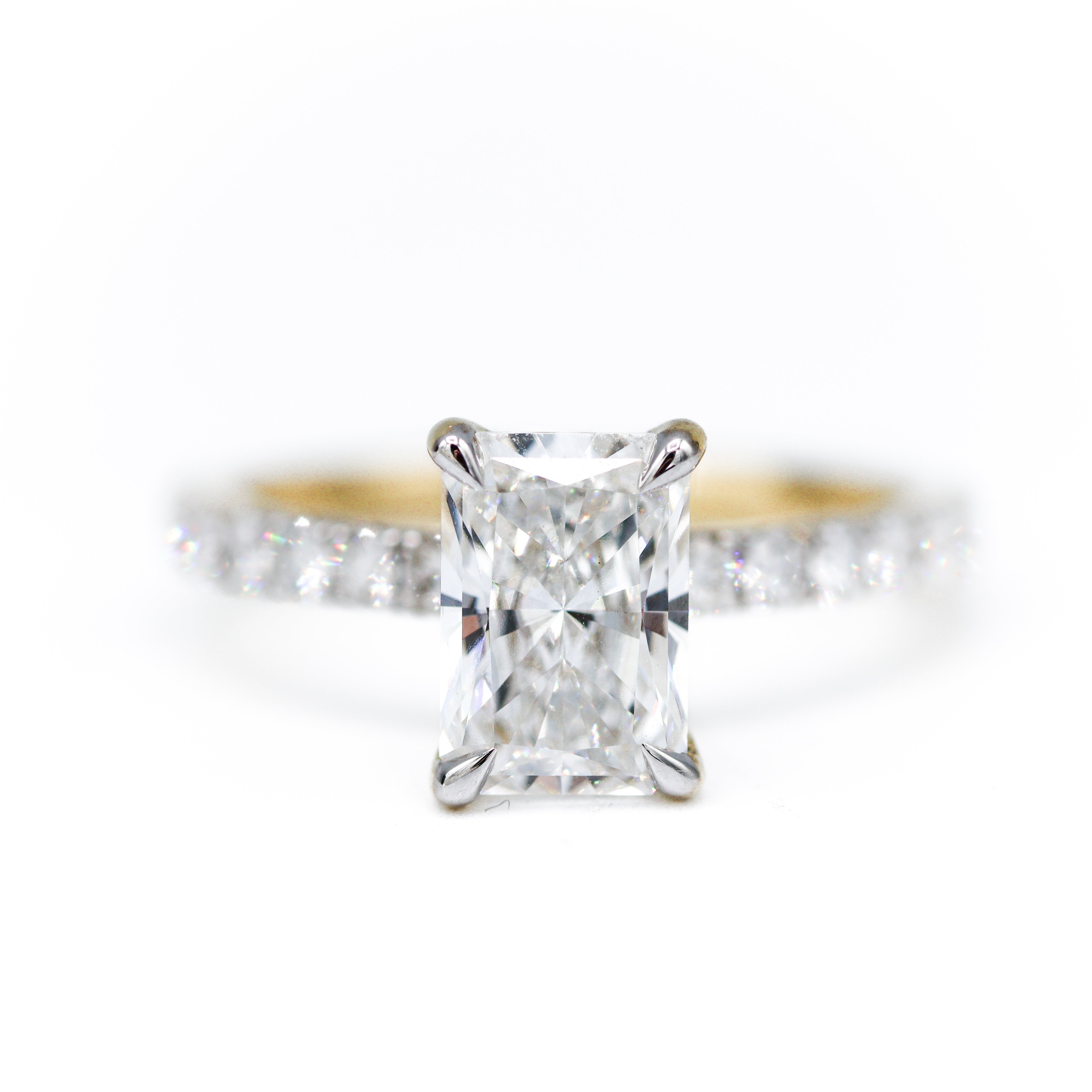 Front View of 14K Yellow Gold Radiant-Cut Lab-Grown Diamond Accent Engagement Ring