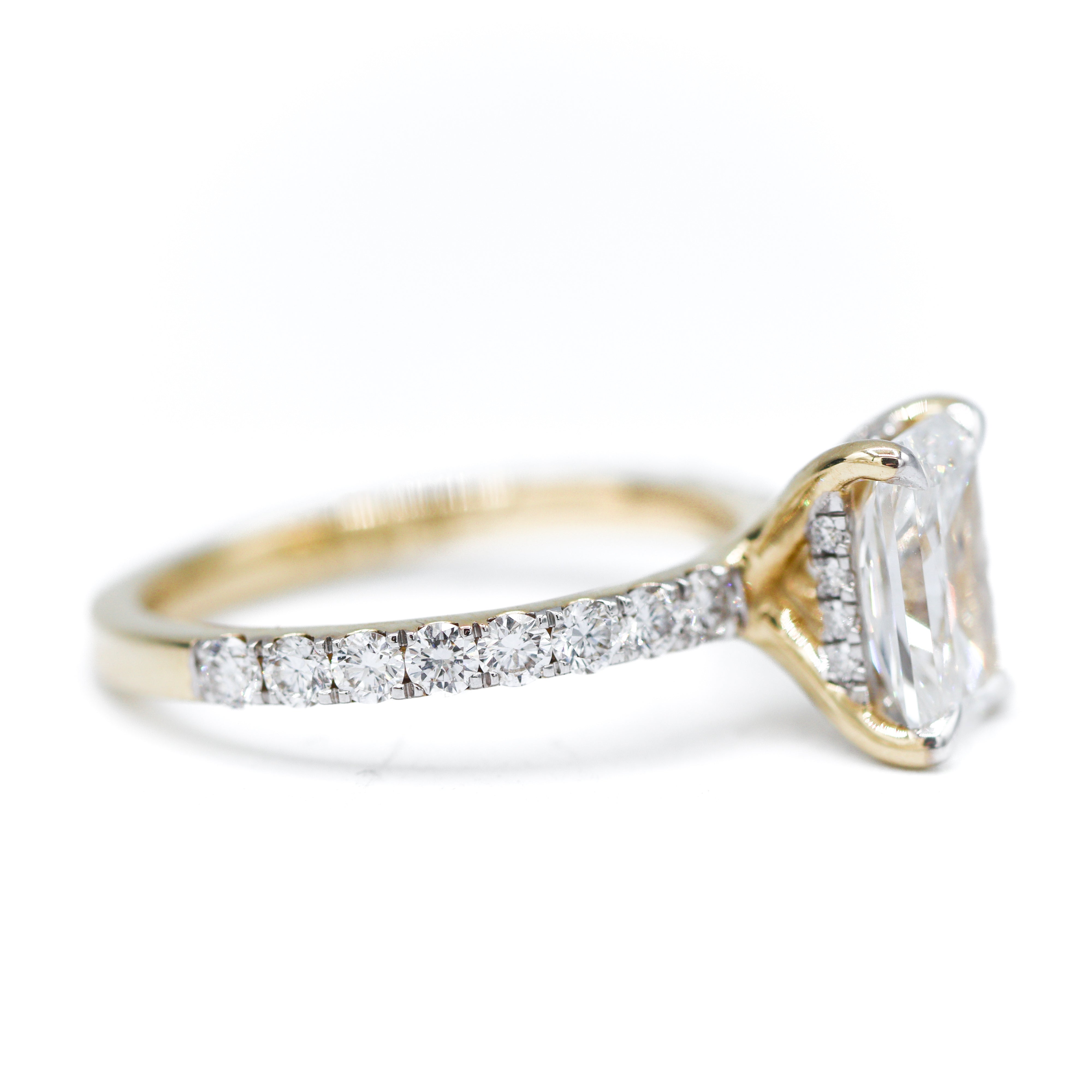 Left Side View of 14K Yellow Gold Radiant-Cut Lab-Grown Diamond Accent Engagement Ring