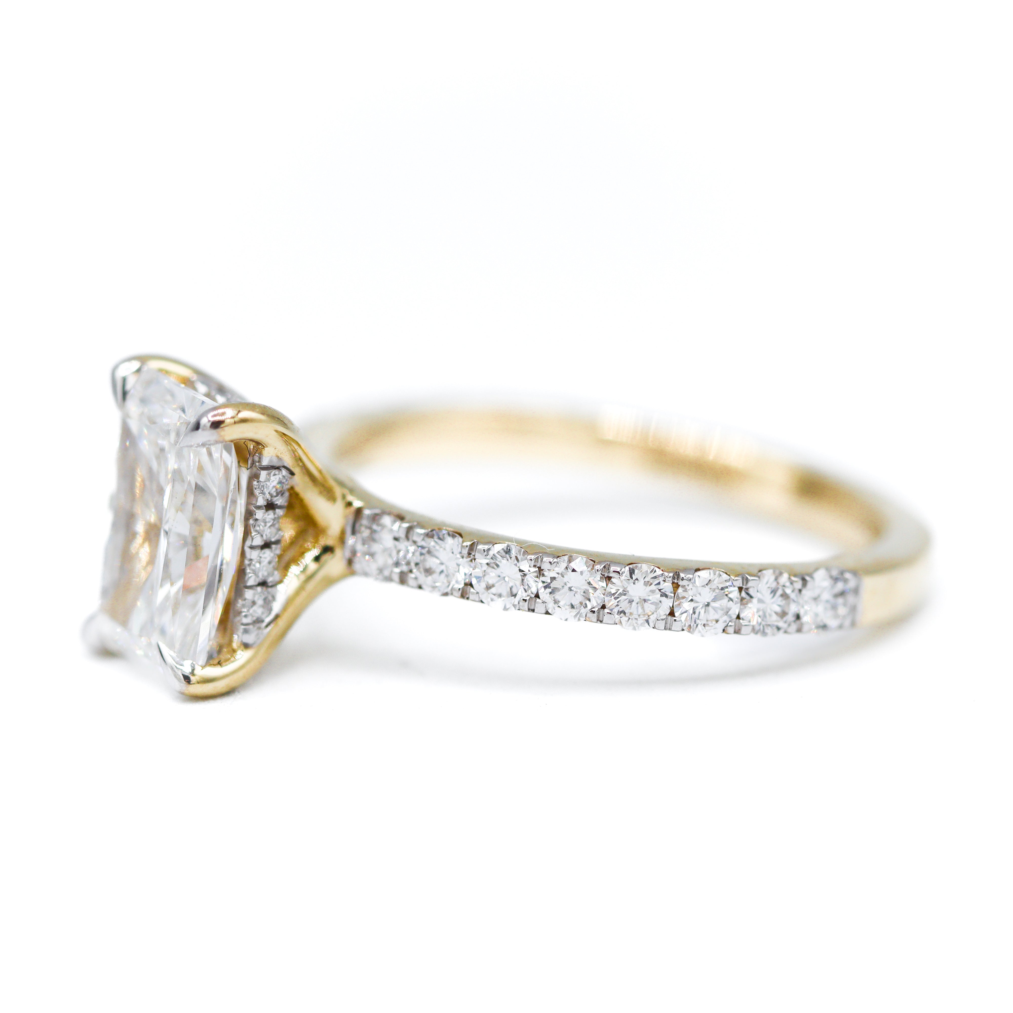 Right Side View of 14K Yellow Gold Radiant-Cut Lab-Grown Diamond Accent Engagement Ring