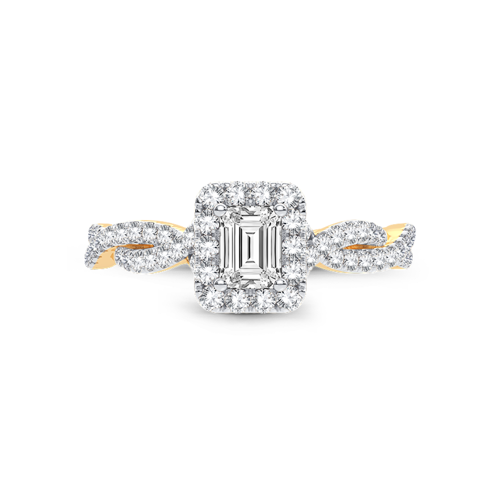 Top Down View of 14K Yellow Gold Emerald-Cut Accented Engagement Ring