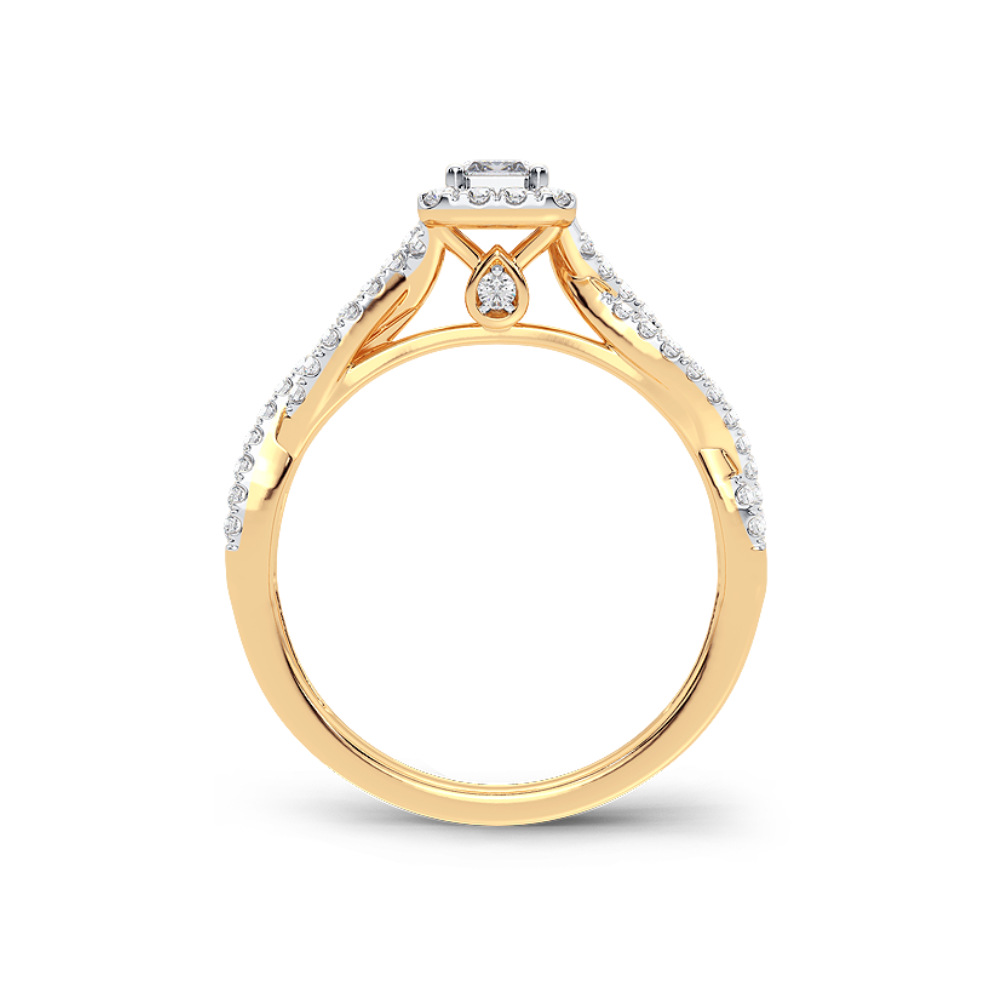 Open Side View of 14K Yellow Gold Emerald-Cut Accented Engagement Ring