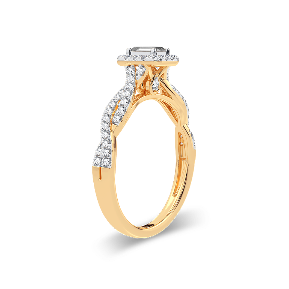 Angled Open Side View of 14K Yellow Gold Emerald-Cut Accented Engagement Ring