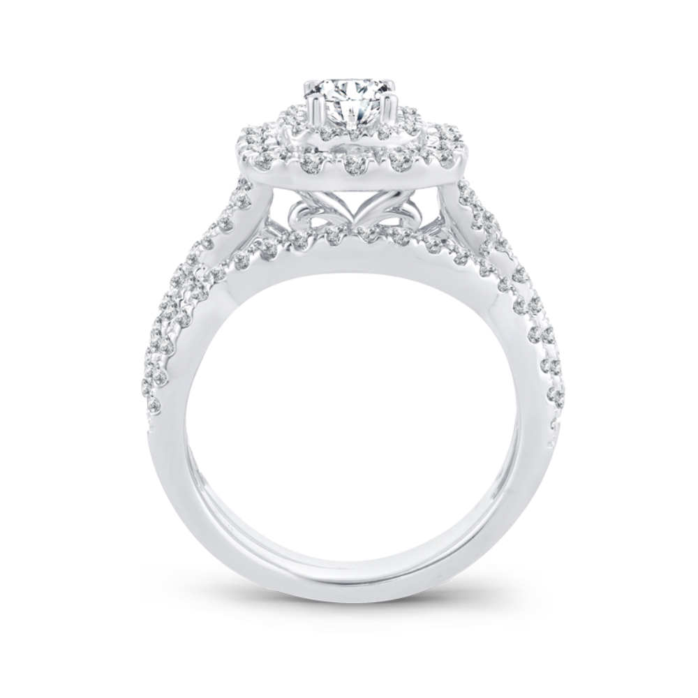 The "Victoria" — 10K White Gold 2CT. Double Halo Twist Engagement Ring & Wedding Band Set