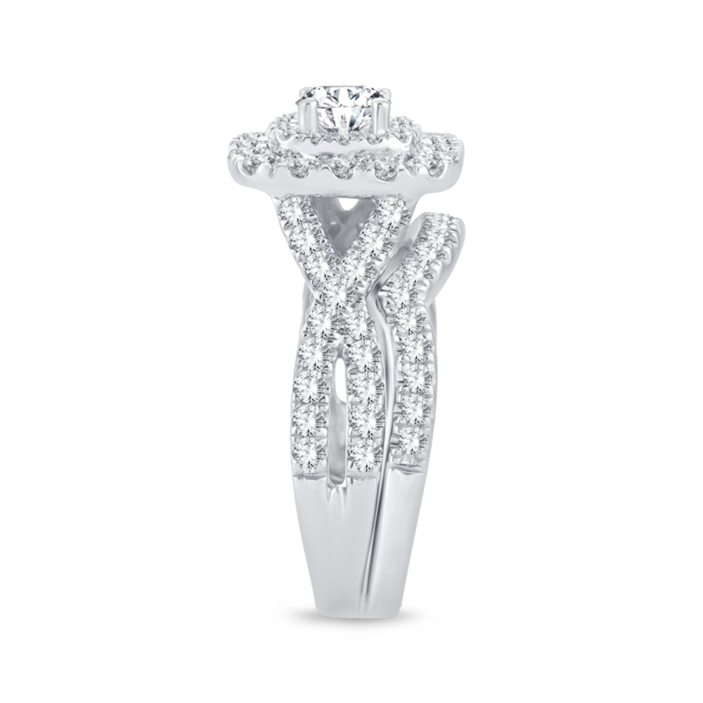 The "Victoria" — 10K White Gold 2CT. Double Halo Twist Engagement Ring & Wedding Band Set