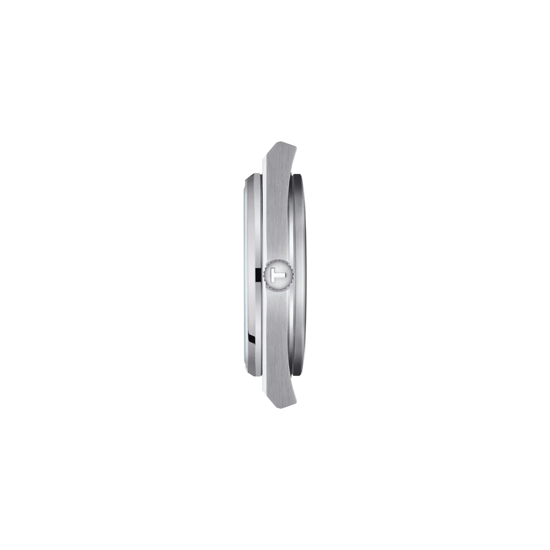 A slim silver stainless steel watch shown from a side profile view against a solid white background.