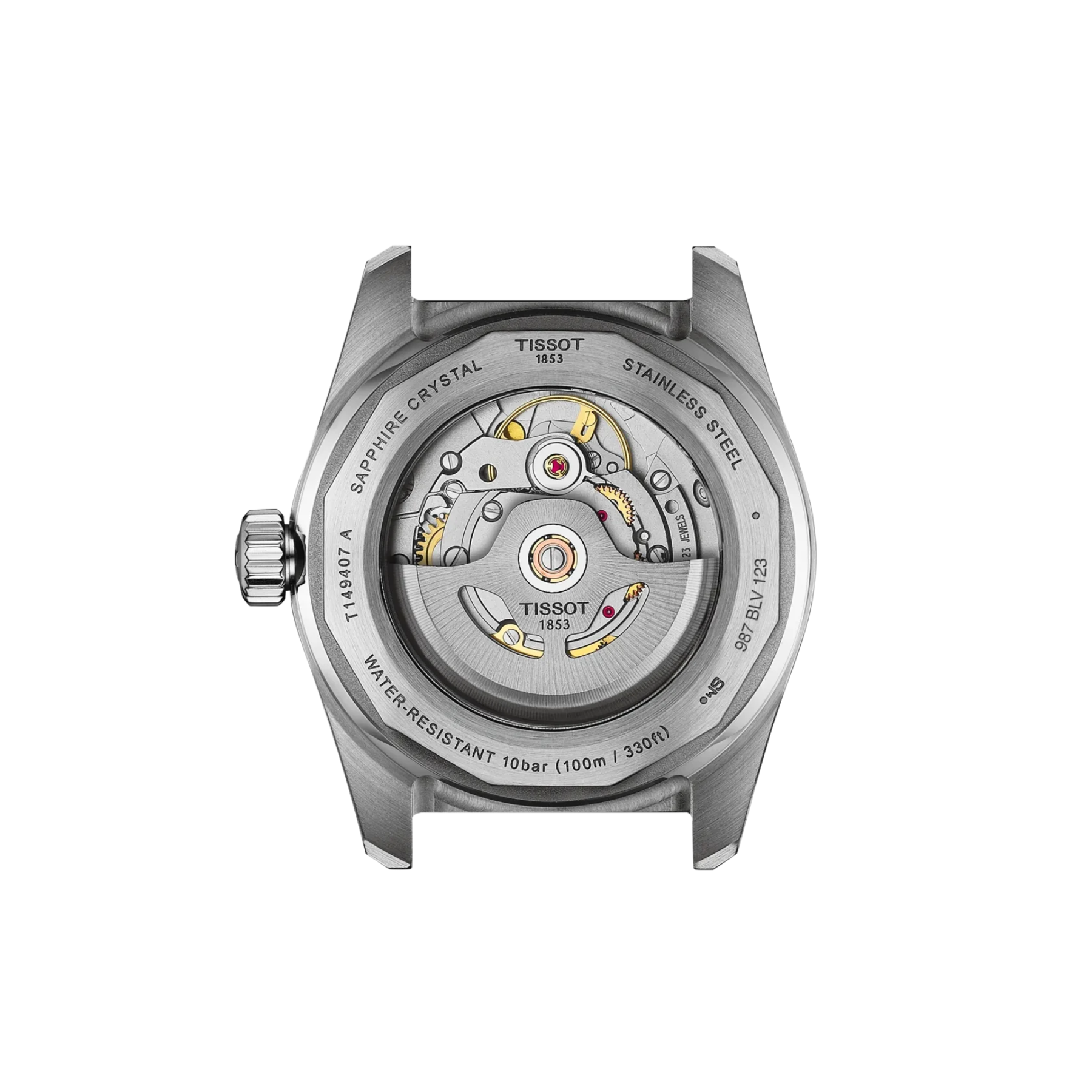 Tissot watch mechanism on a white background