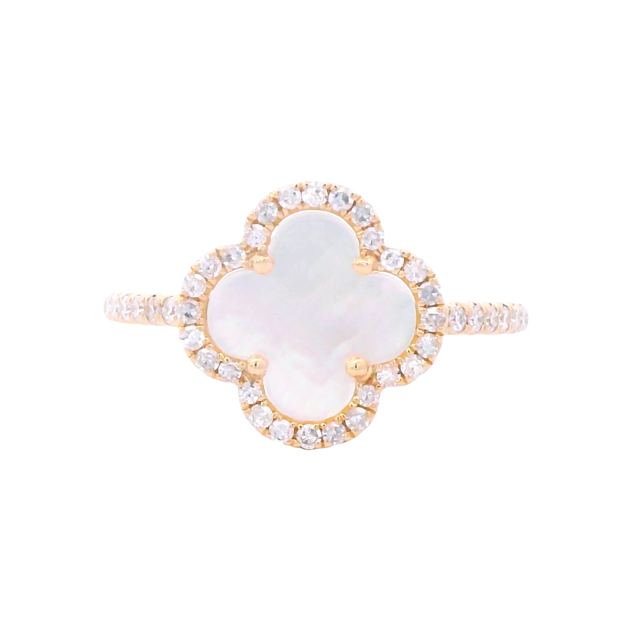 14K Yellow Gold Mother-of-Pearl & Diamond "Alhambra" Clover-Inspired Ring