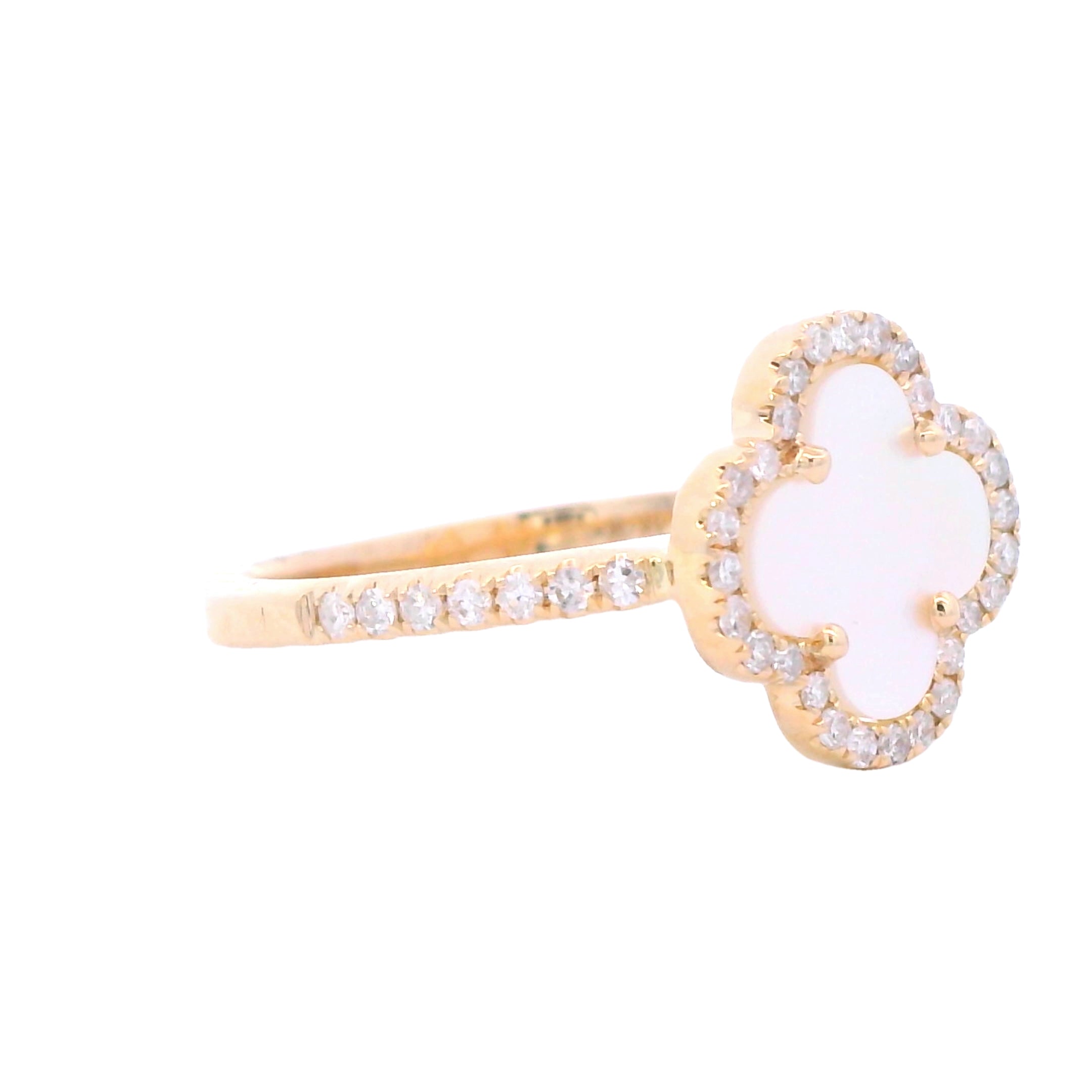 14K Yellow Gold Mother-of-Pearl & Diamond "Alhambra" Clover-Inspired Ring