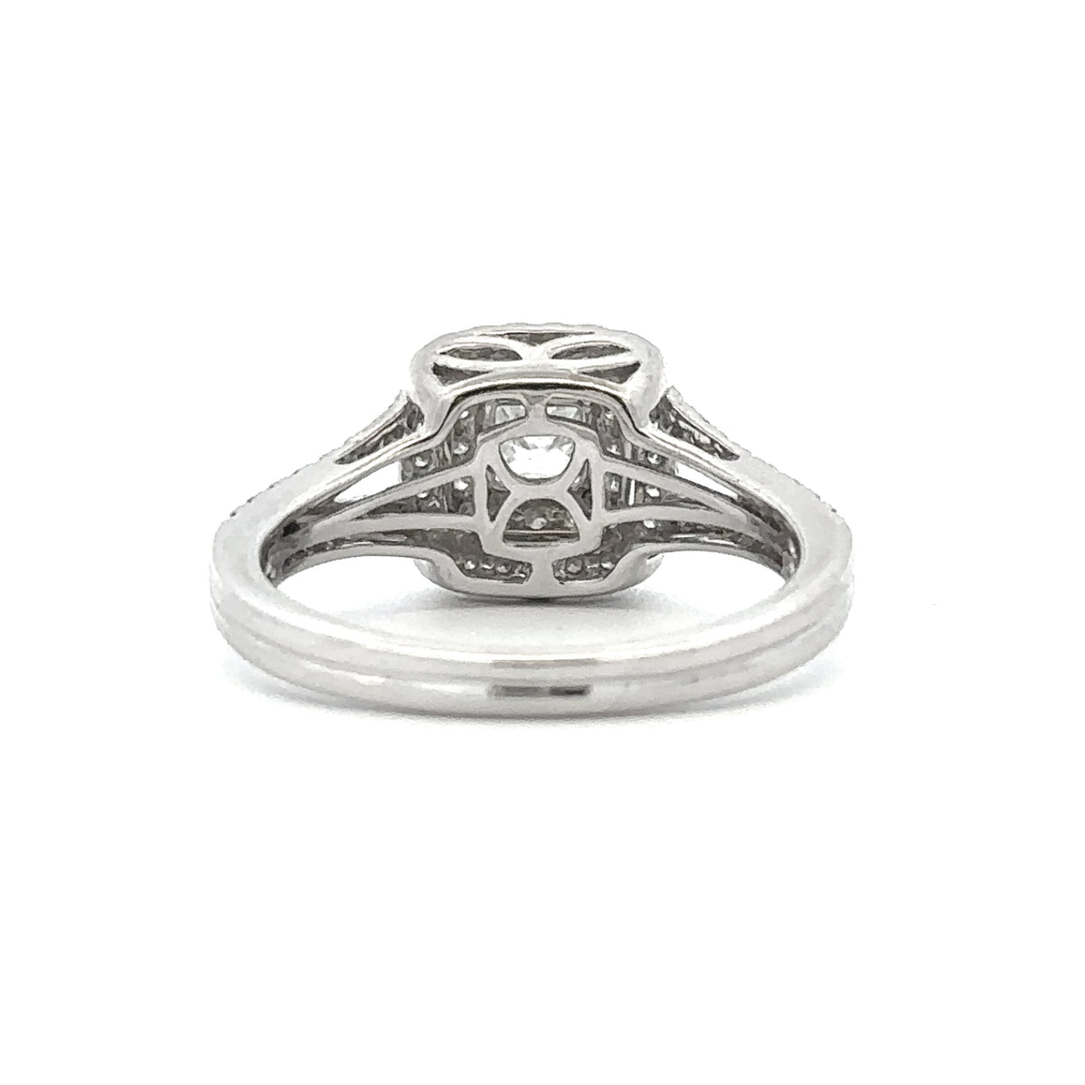 14K White Gold 1CTW. LEO Diamond Split Shank Double Halo Engagement Ring and Contoured Wedding Band Set