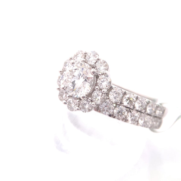 14K White Gold CERTIFIED "Elizabeth" 3CT. Lab-Grown Diamond Halo Wedding Set
