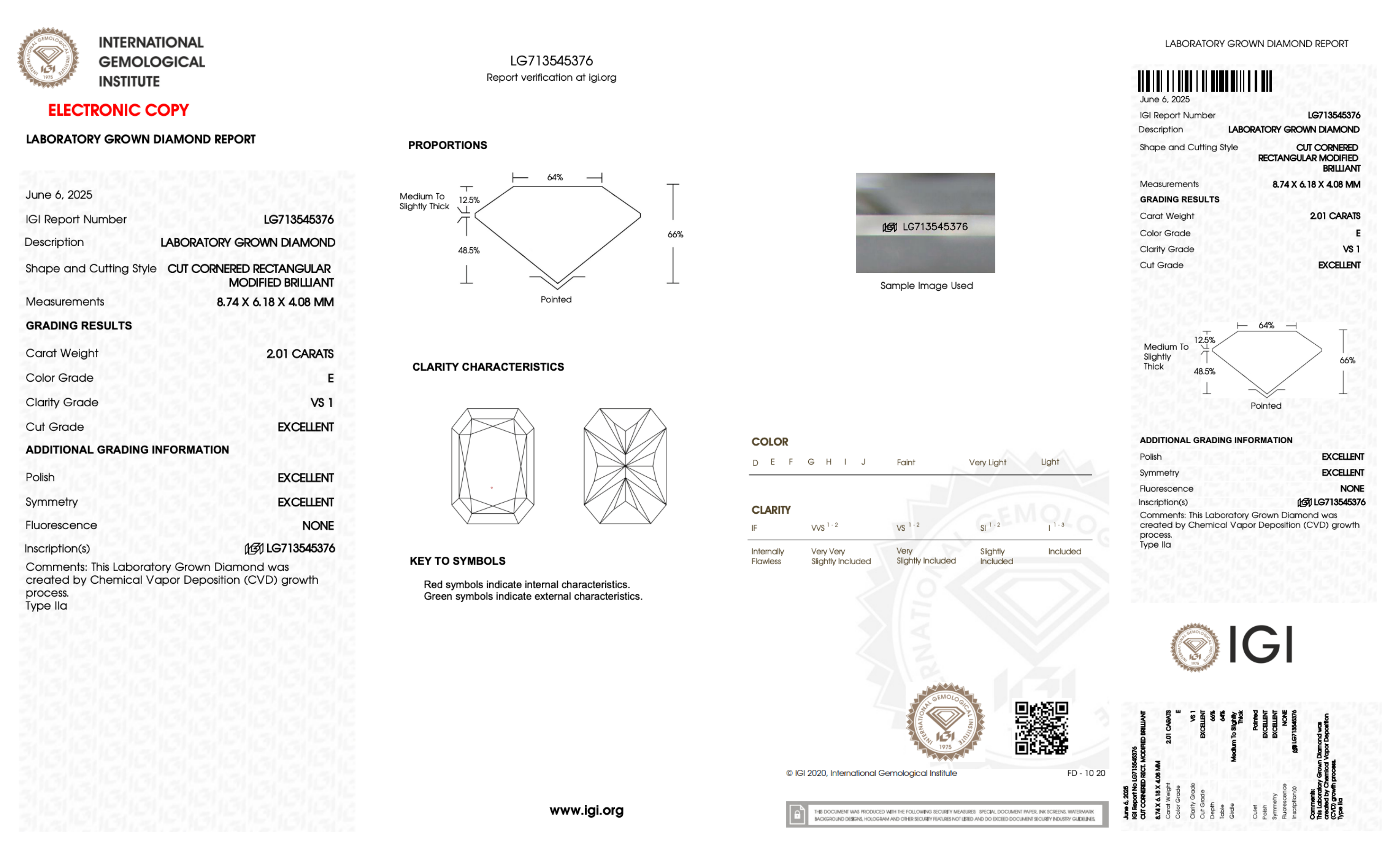 Diamond certification report with IGI logo on a white background