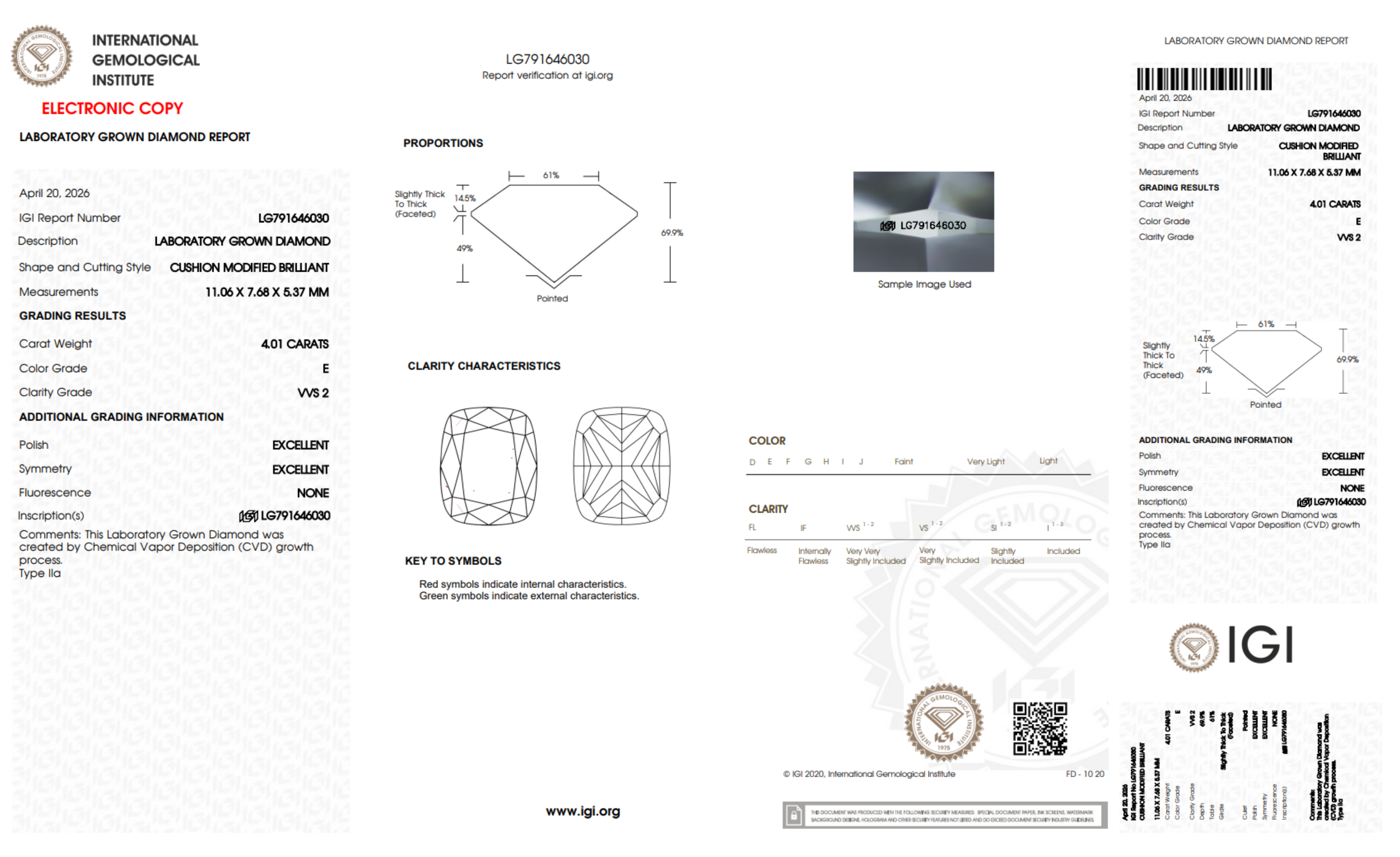 4.01CT. Certified Loose Elongated-Cushion Cut Lab-Grown Diamond IGI LG791646030 E/VVS2