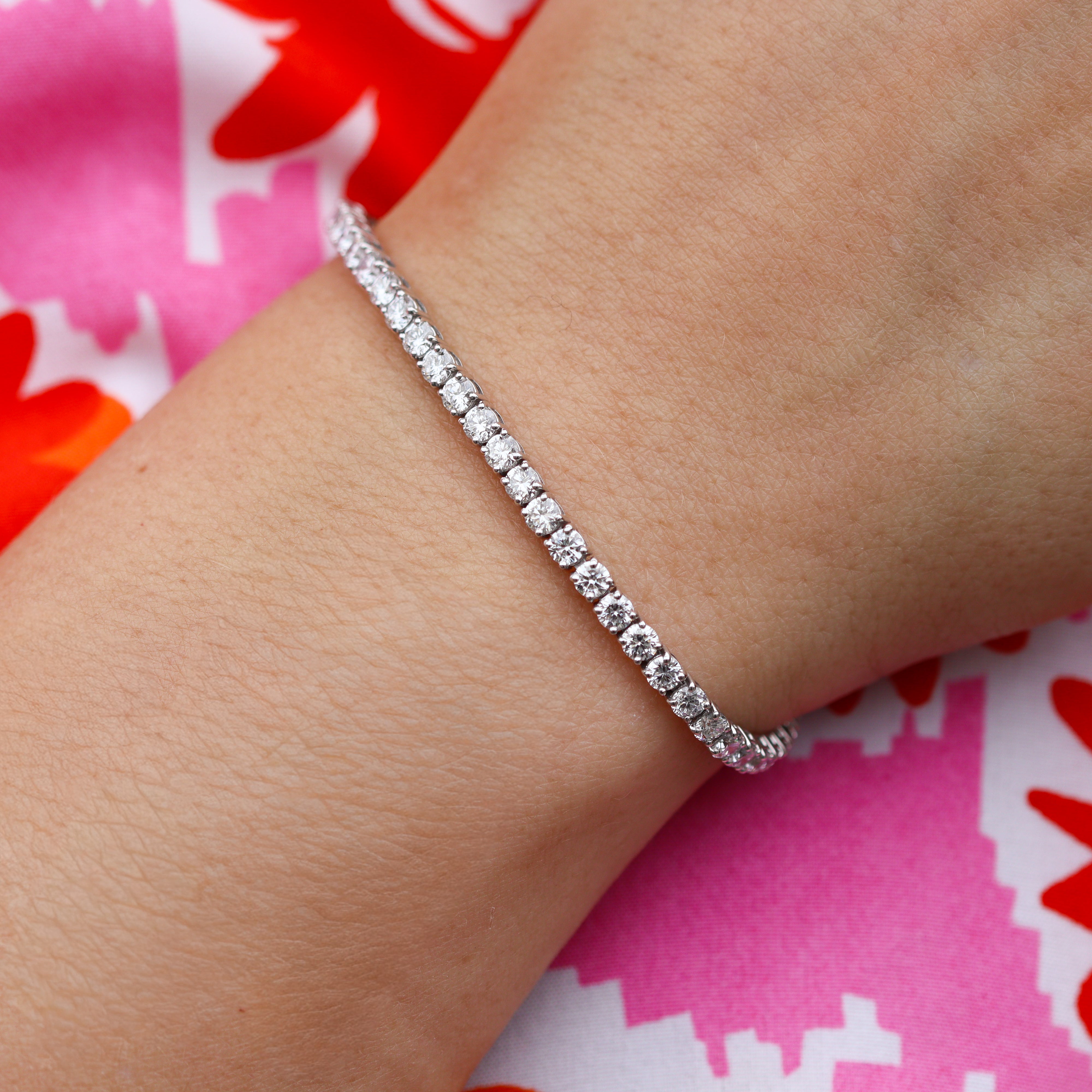 10K White Gold 5CTW. Lab-Grown Diamond Classic Tennis Bracelet