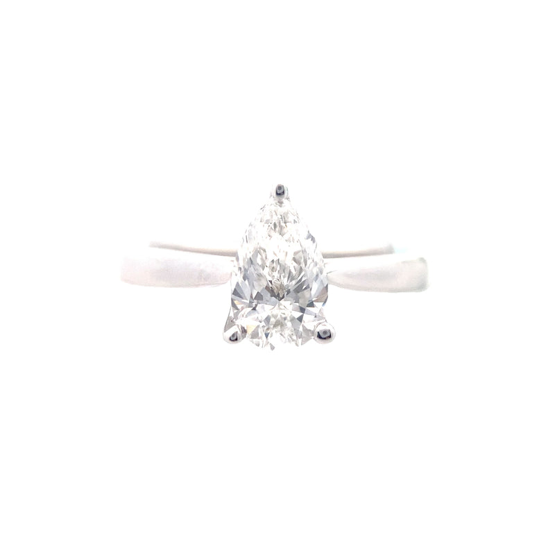 CERTIFIED 14K White Gold 1CT. Lab-Grown Pear-Cut Cathedral Solitaire Engagement Ring
