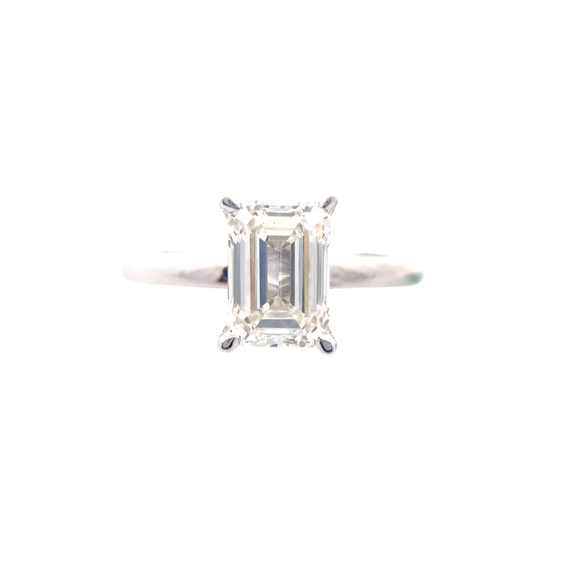 CERTIFIED 14K White Gold 2CT. Lab-Grown Emerald-Cut Diamond Solitaire Engagement Ring