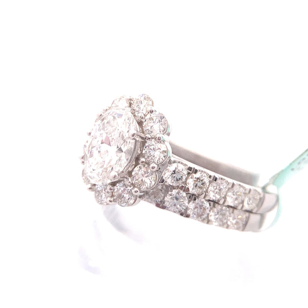 14K White Gold CERTIFIED "Charlotte" 3CT. Oval-Cut Lab-Grown Diamond Halo Wedding Set
