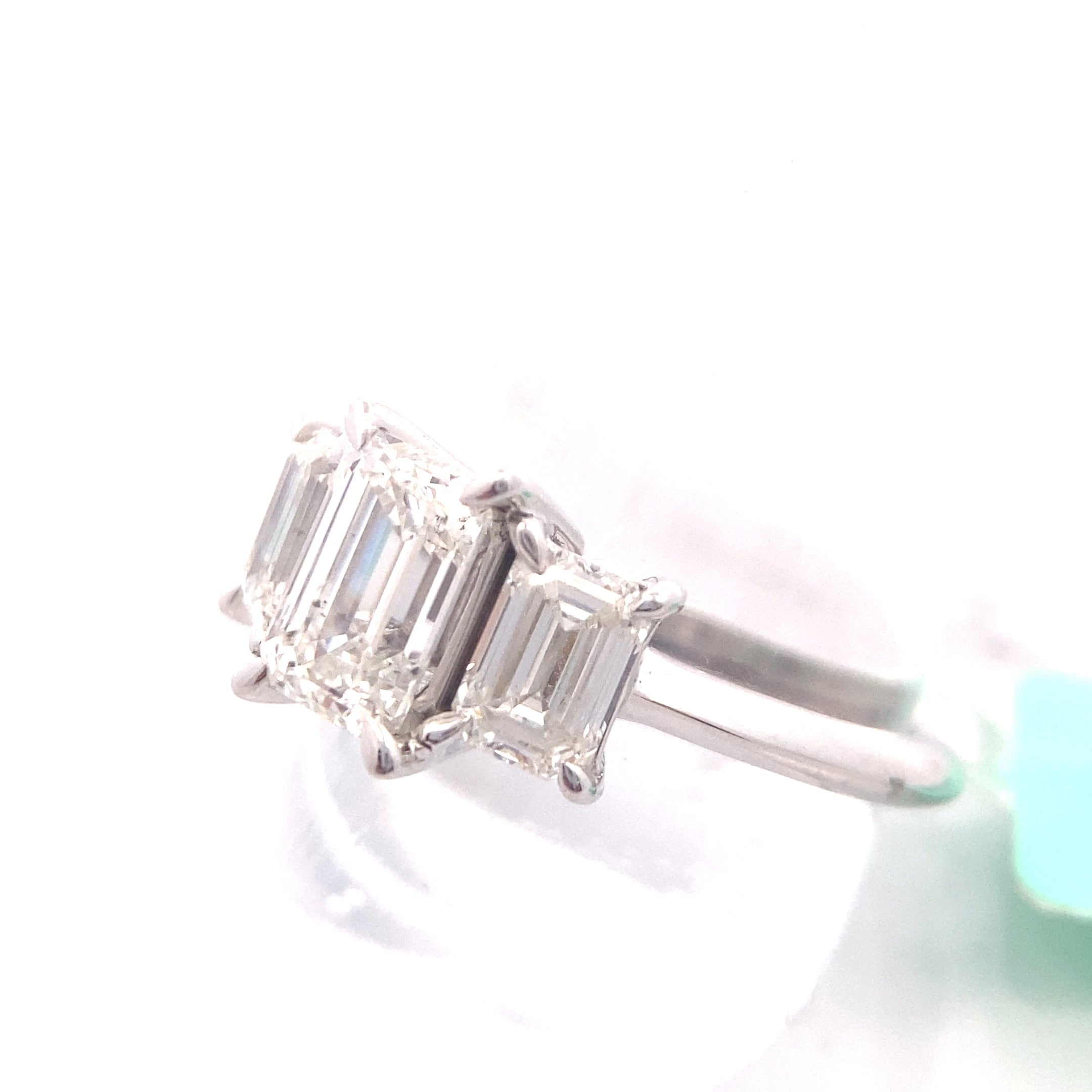 14K White Gold CERTIFIED "Violet" 3CT. Emerald-Cut Lab-Grown Diamond 3-Stone Engagement Ring