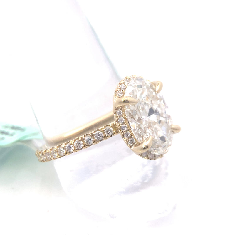 CERTIFIED 14K Yellow Gold 3-1/2CT. Lab-Grown Oval-Cut Diamond Halo Engagement Ring
