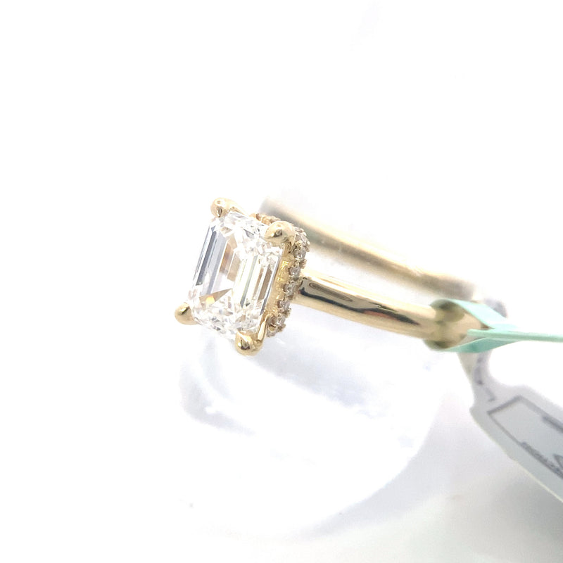 14K Yellow Gold 1-1/2CT. Lab-Grown Emerald-Cut Diamond Hidden-Halo Solitaire Engagement Ring