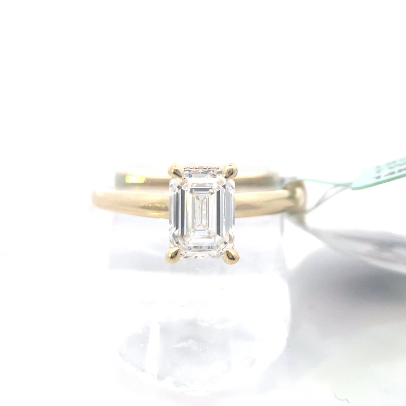 14K Yellow Gold 1-1/2CT. Lab-Grown Emerald-Cut Diamond Hidden-Halo Solitaire Engagement Ring