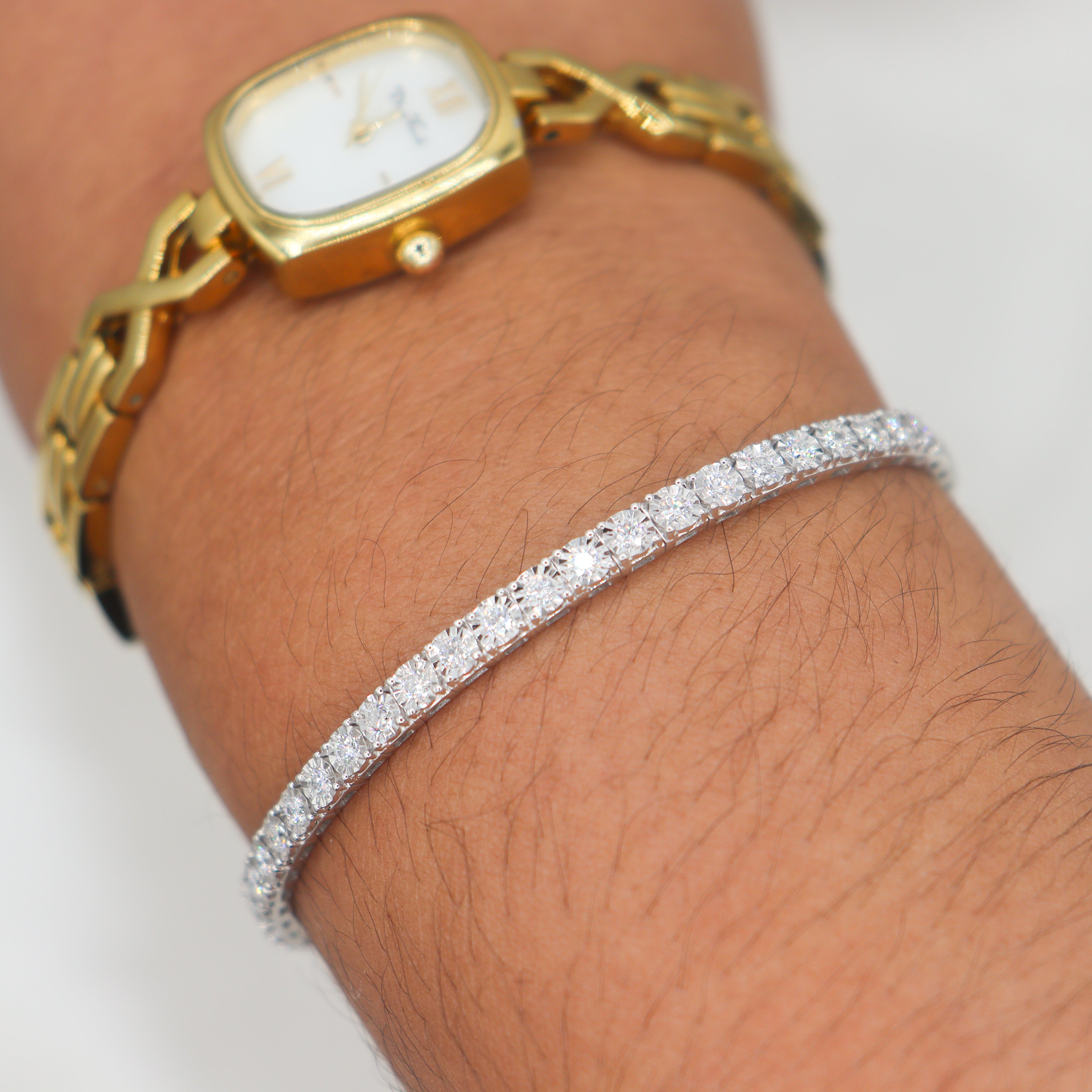Sterling Silver 1CTW. Lab-Grown Diamond Flexi Bangle Bracelet on a wrist