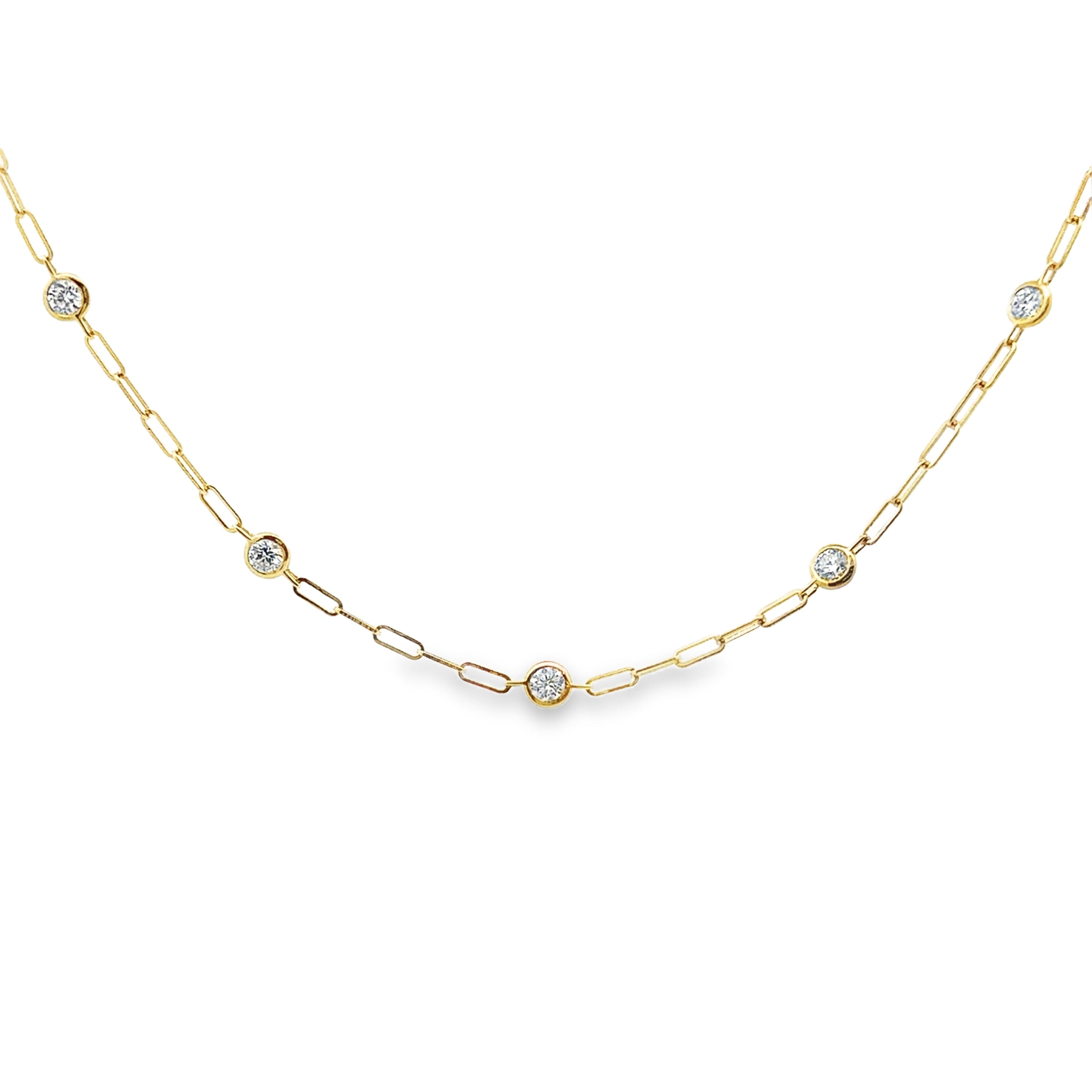 14K Yellow Gold 2.00CTW. Lab-Grown Diamond Station Paperclip Chain Necklace