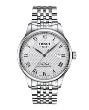 Tissot watch with silver metal bracelet on a white background