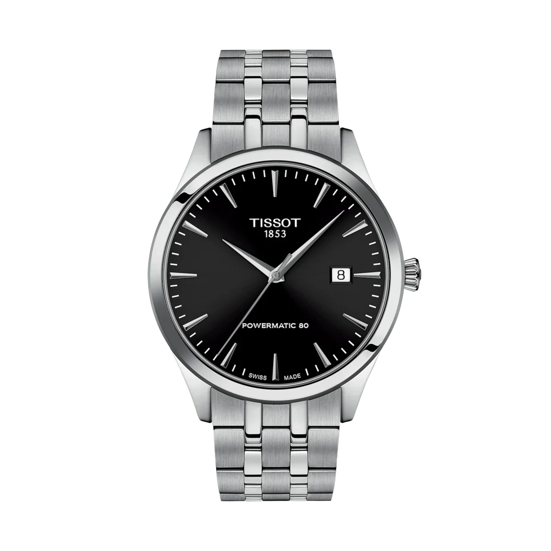 Tissot watch with black dial on a transparent background 