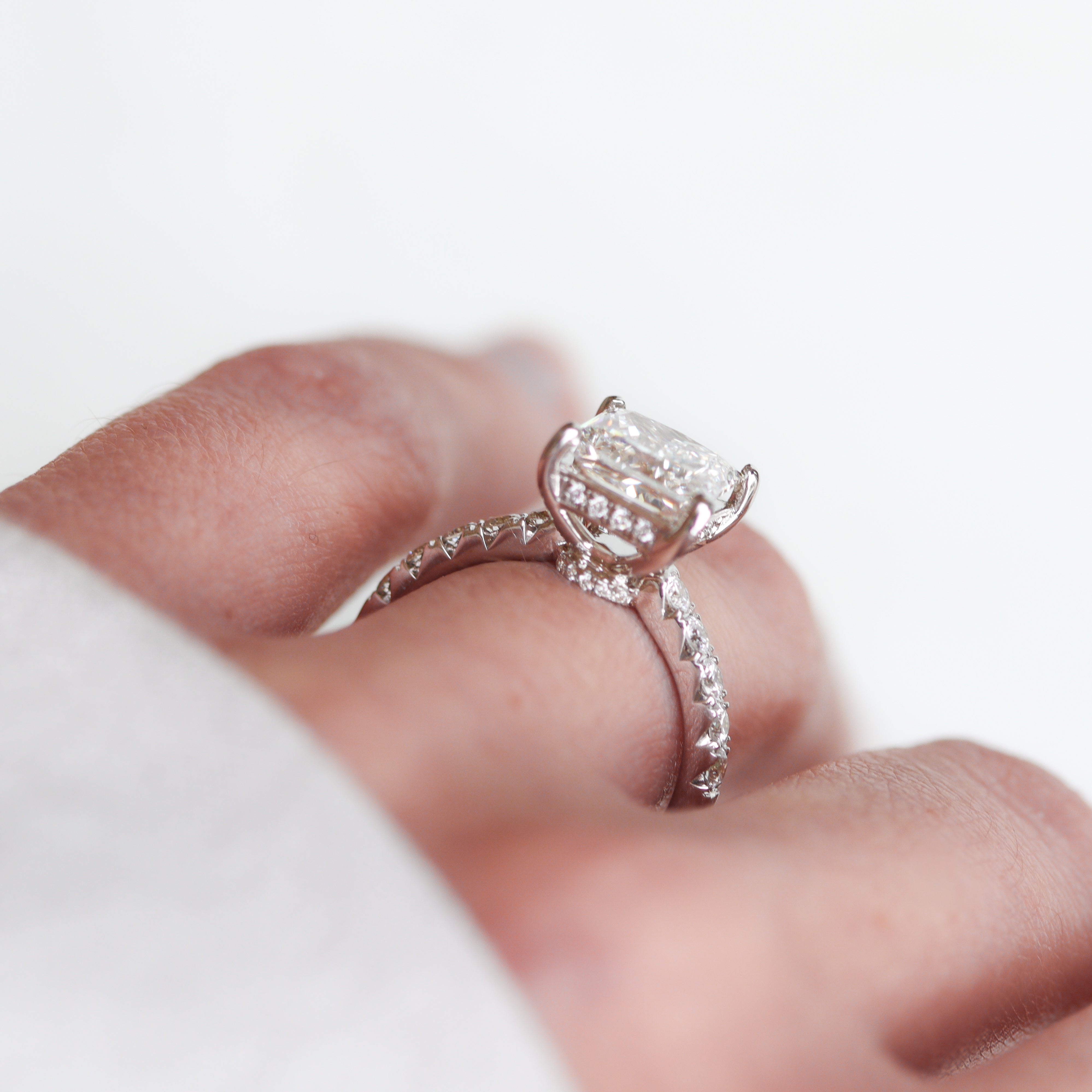 The "Lyra" — 14K White Gold 3.55CTW. Certified Princess-Cut Lab-Grown Diamond & Natural Diamond Accented Engagement Ring