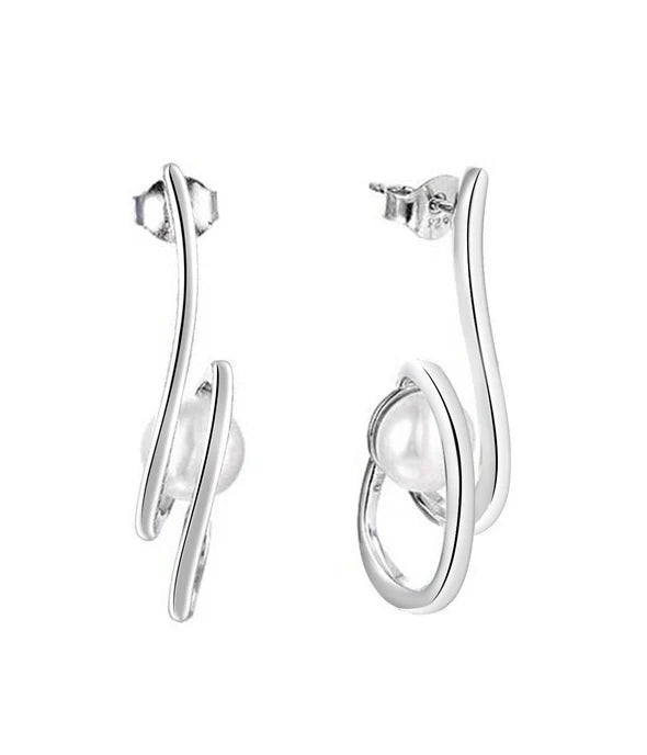Sterling Silver Spiral Pearl Earrings