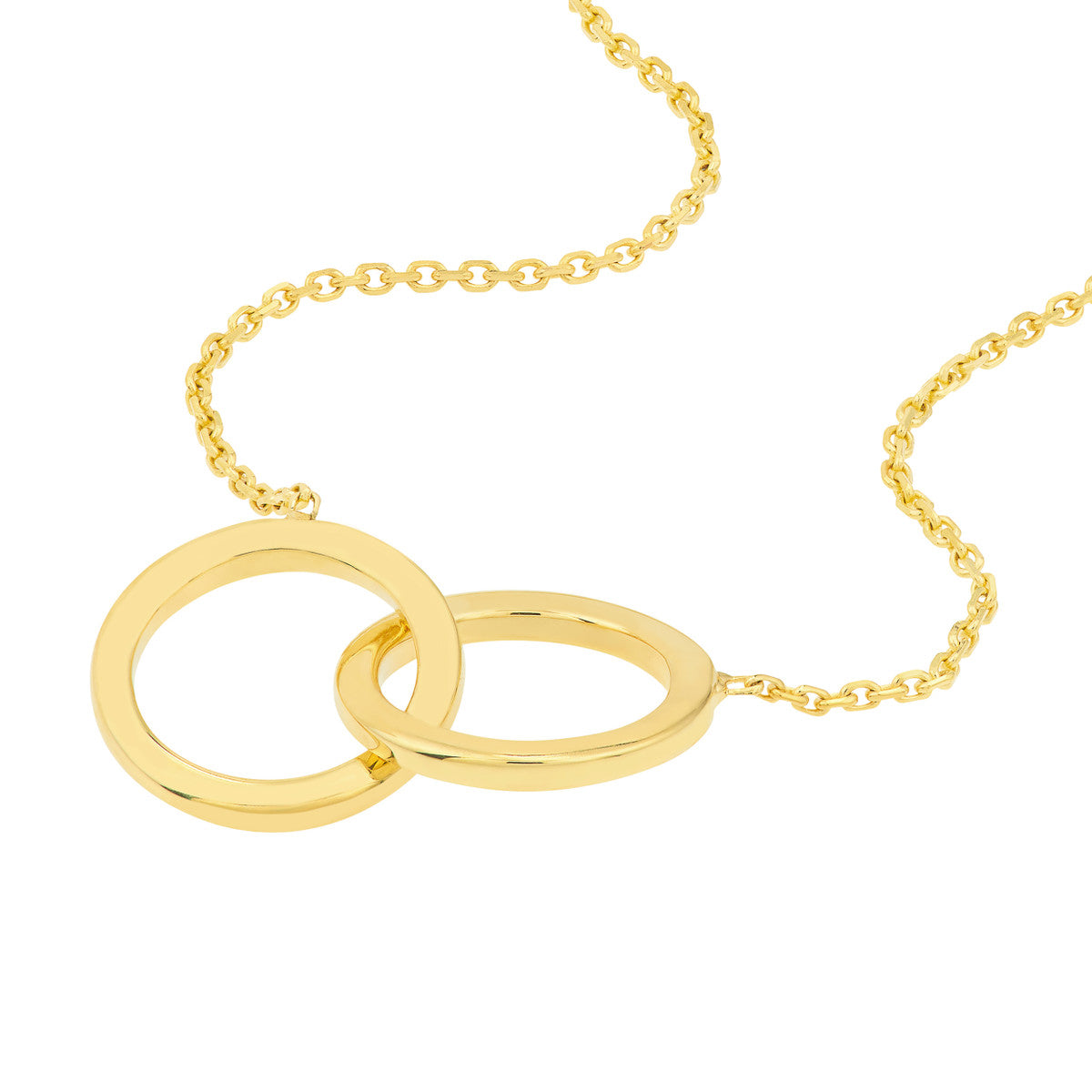 Up-close 14K Yellow Gold Interlocked Circles Necklace