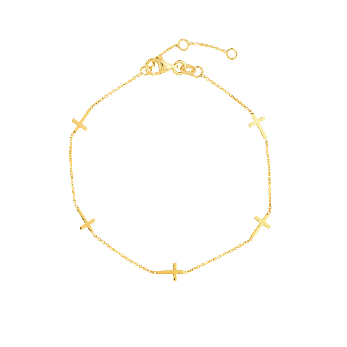 14K Yellow Gold Adjustable Mini Cross Stations Bracelet