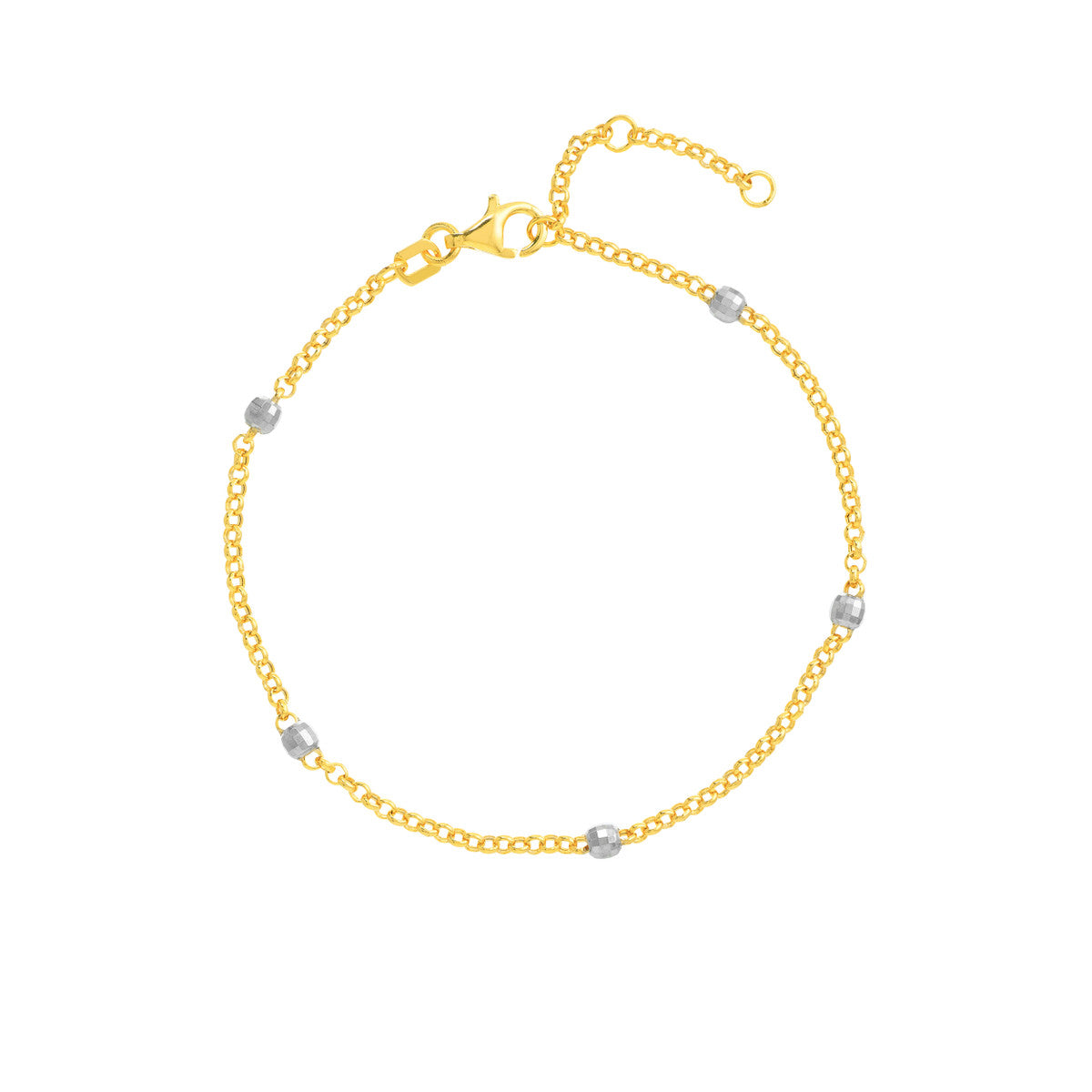 Full picture 14K Yellow Gold 3mm Two-Tone Disco Bead Rolo Chain Bracelet