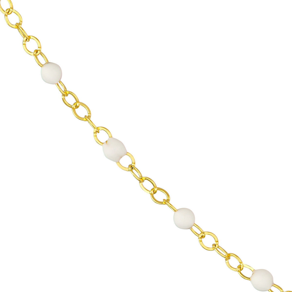 14K Yellow Gold White Enamel Bead on Piatto Bracelet