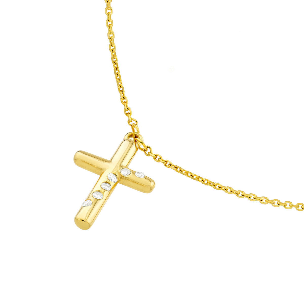 Upclose 14K Yellow Gold Diamond Scattered Cross Necklace