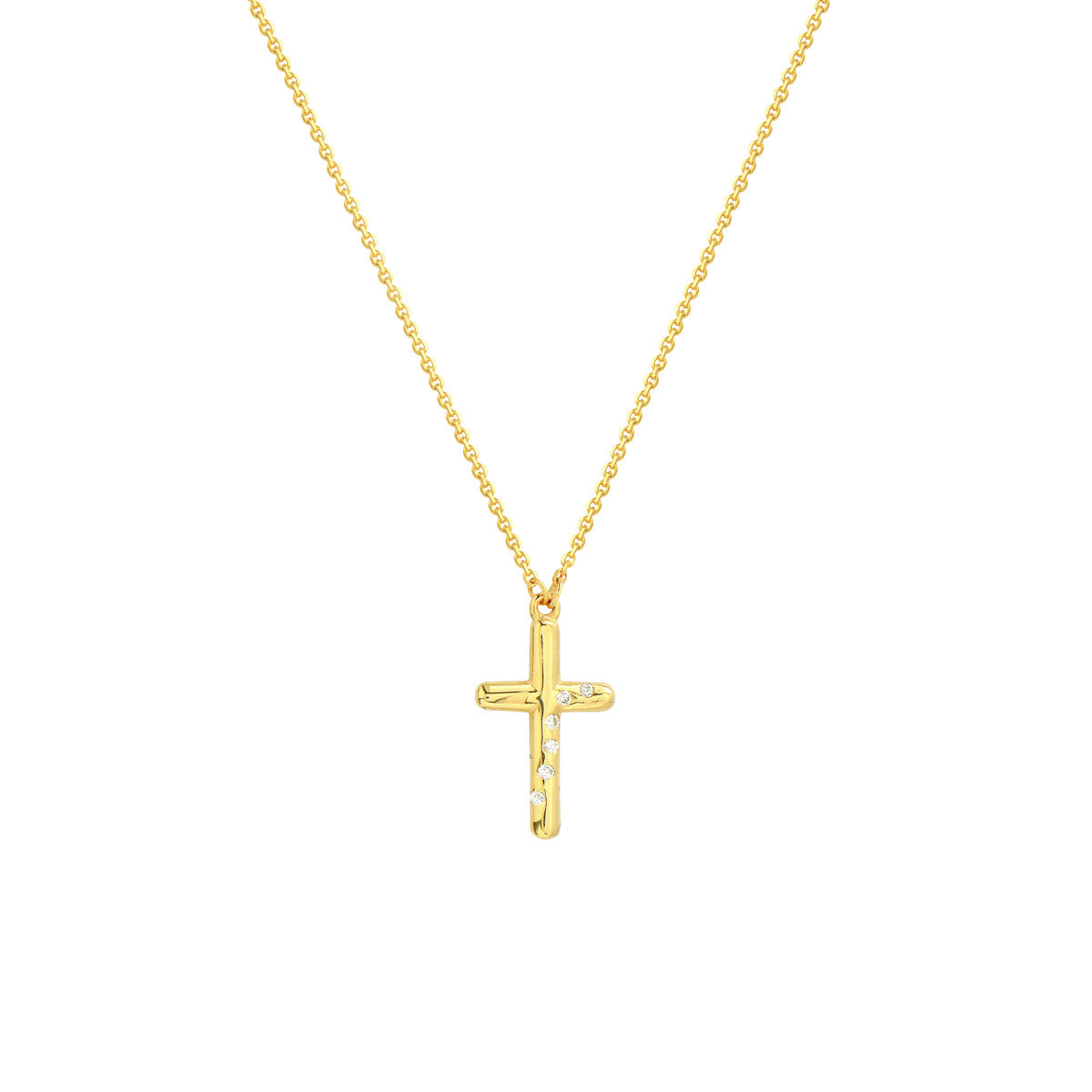 Full picture 14K Yellow Gold Diamond Scattered Cross Necklace