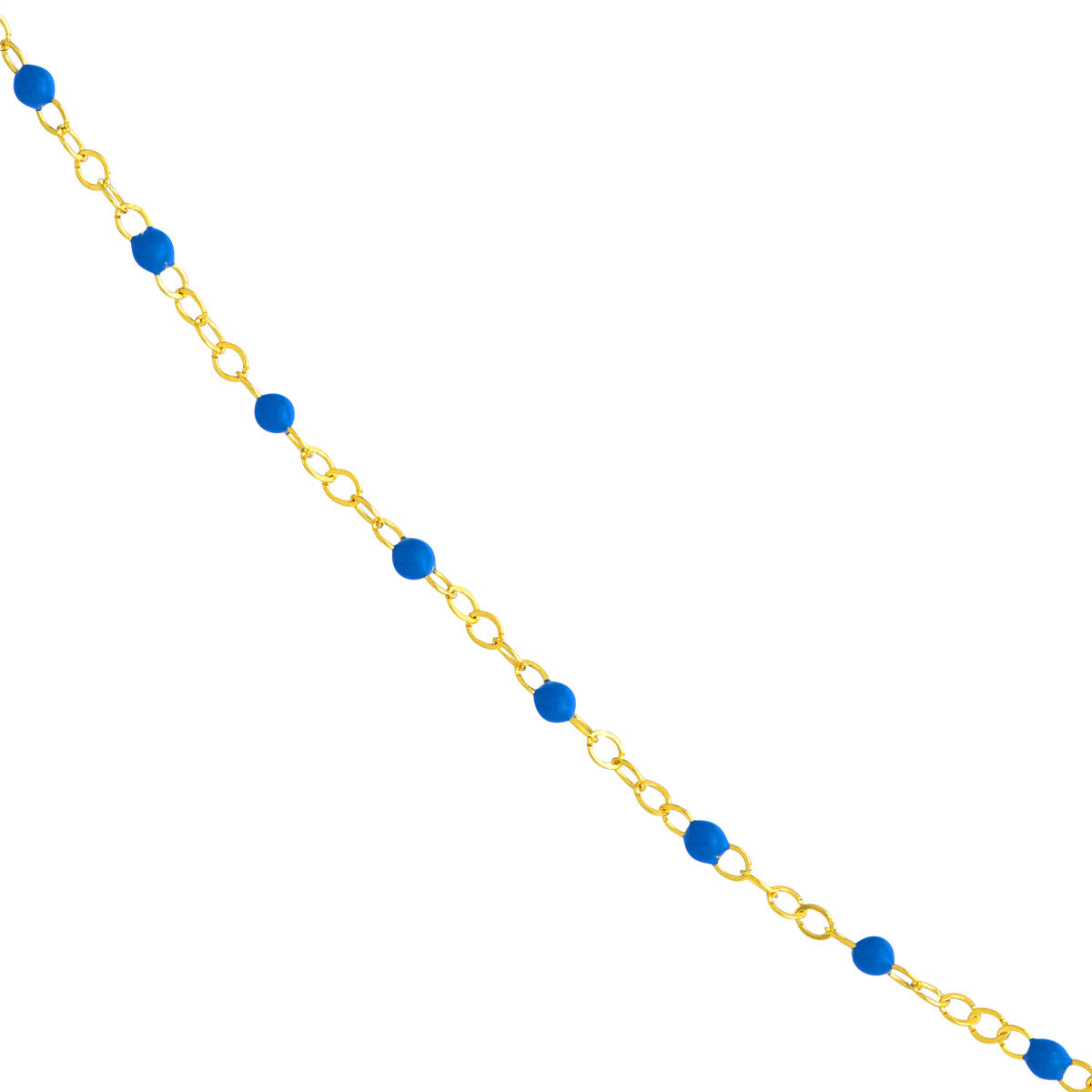 Upclose 14K Yellow Gold Cobalt Enamel Bead on Piatto Chain