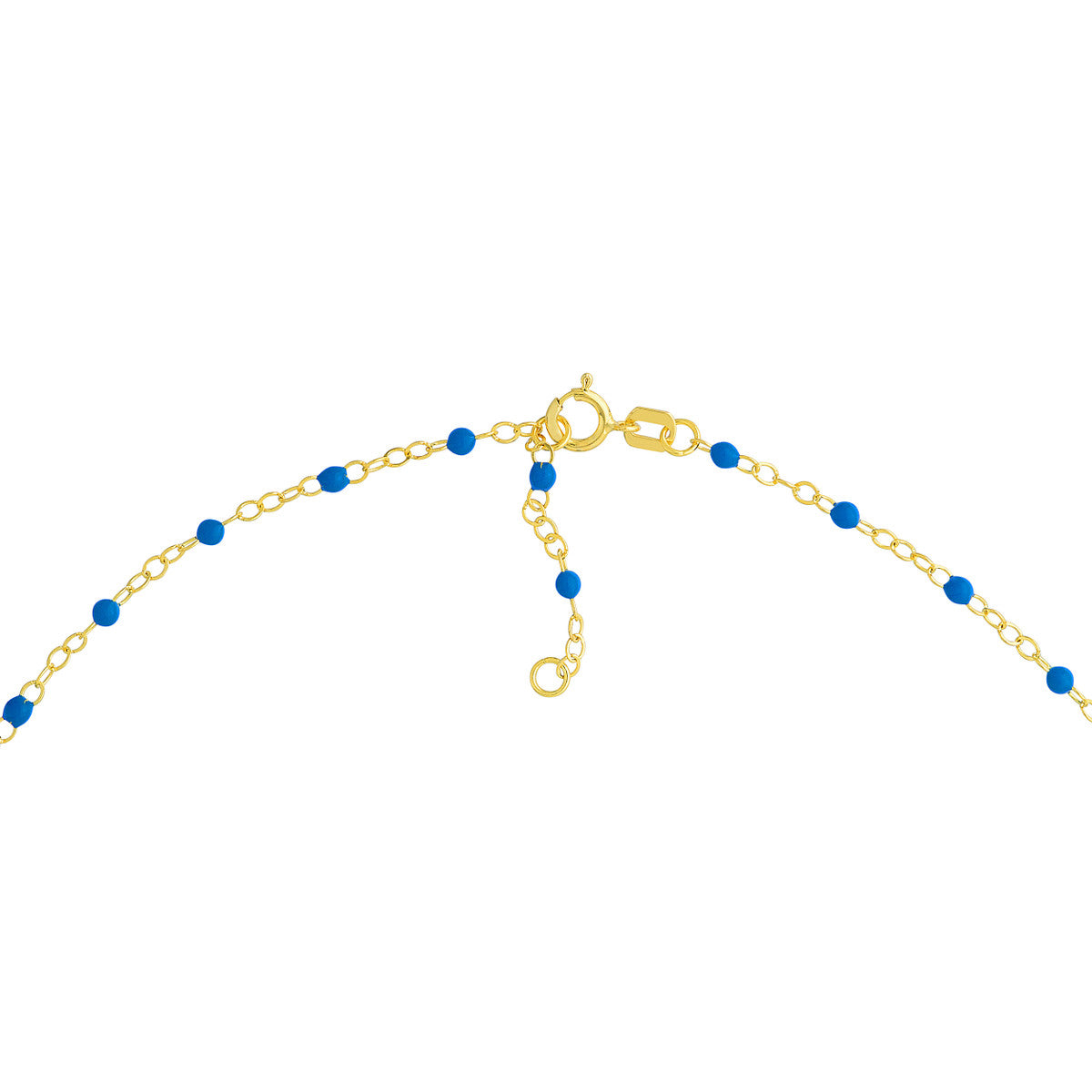 Clasp on 14K Yellow Gold Cobalt Enamel Bead on Piatto Chain