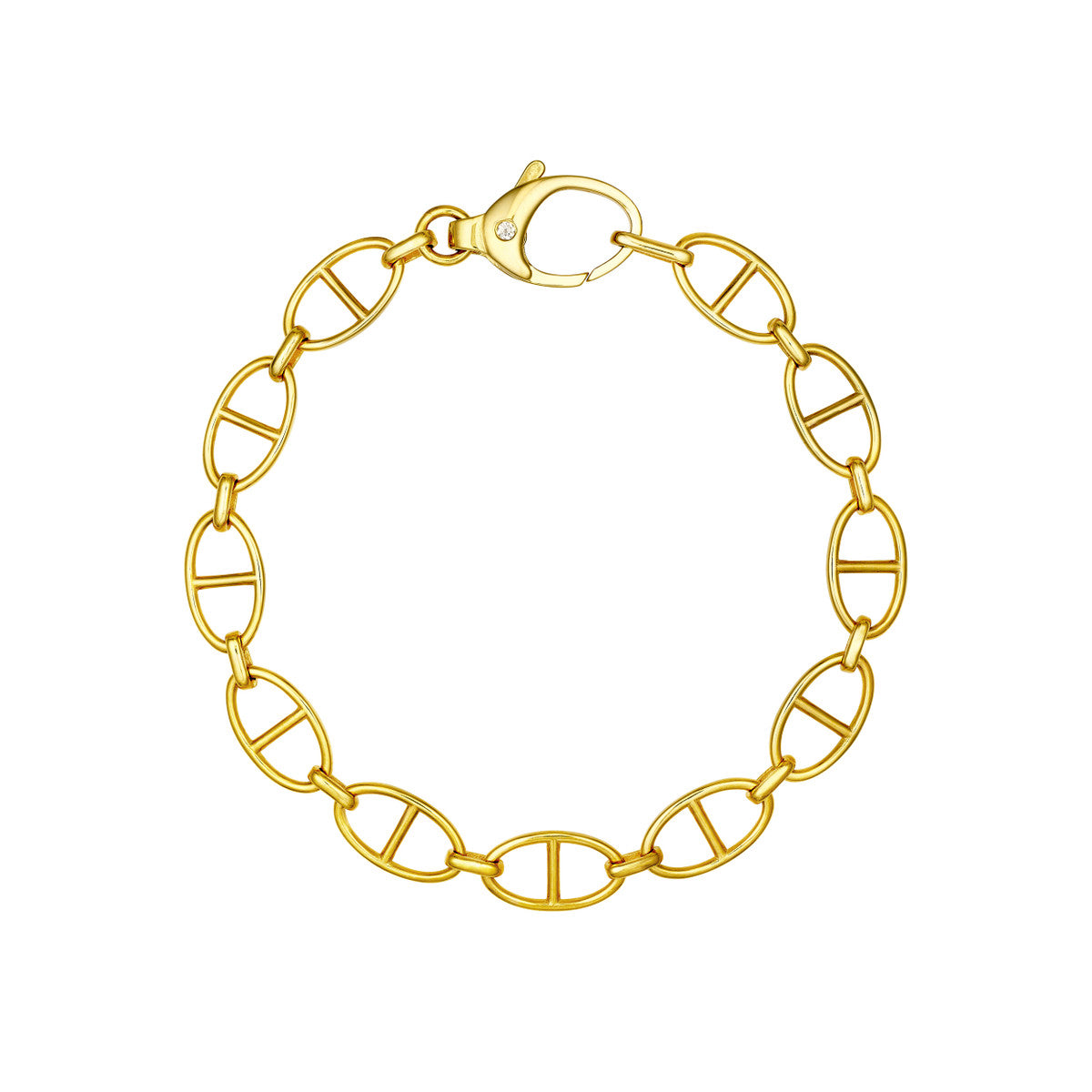 14K Yellow Gold Diamond Pear Lock Oval Link Bracelet